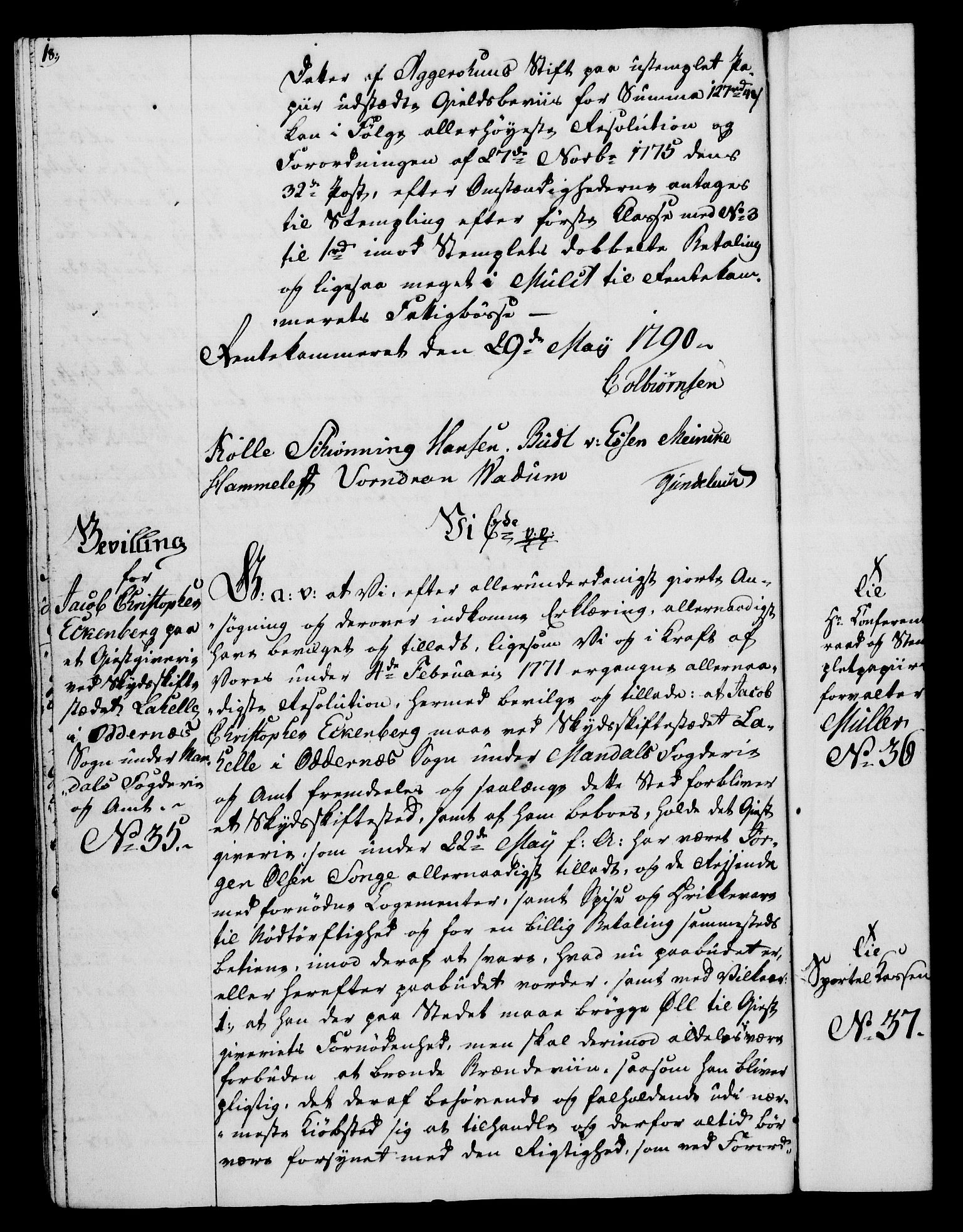 Rentekammeret, Kammerkanselliet, AV/RA-EA-3111/G/Gg/Gga/L0015: Norsk ekspedisjonsprotokoll med register (merket RK 53.15), 1790-1791, p. 18