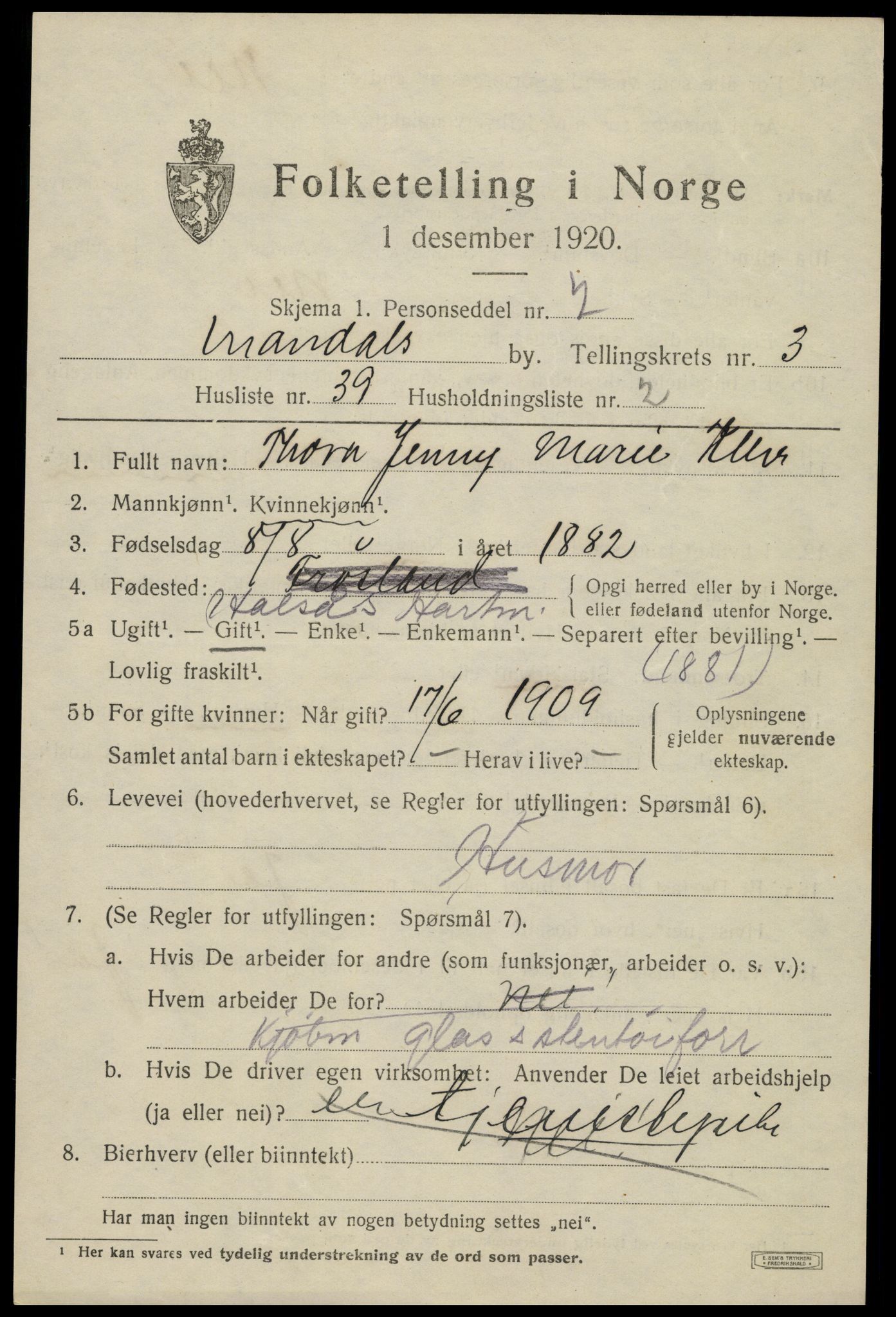 SAK, 1920 census for Mandal, 1920, p. 5849