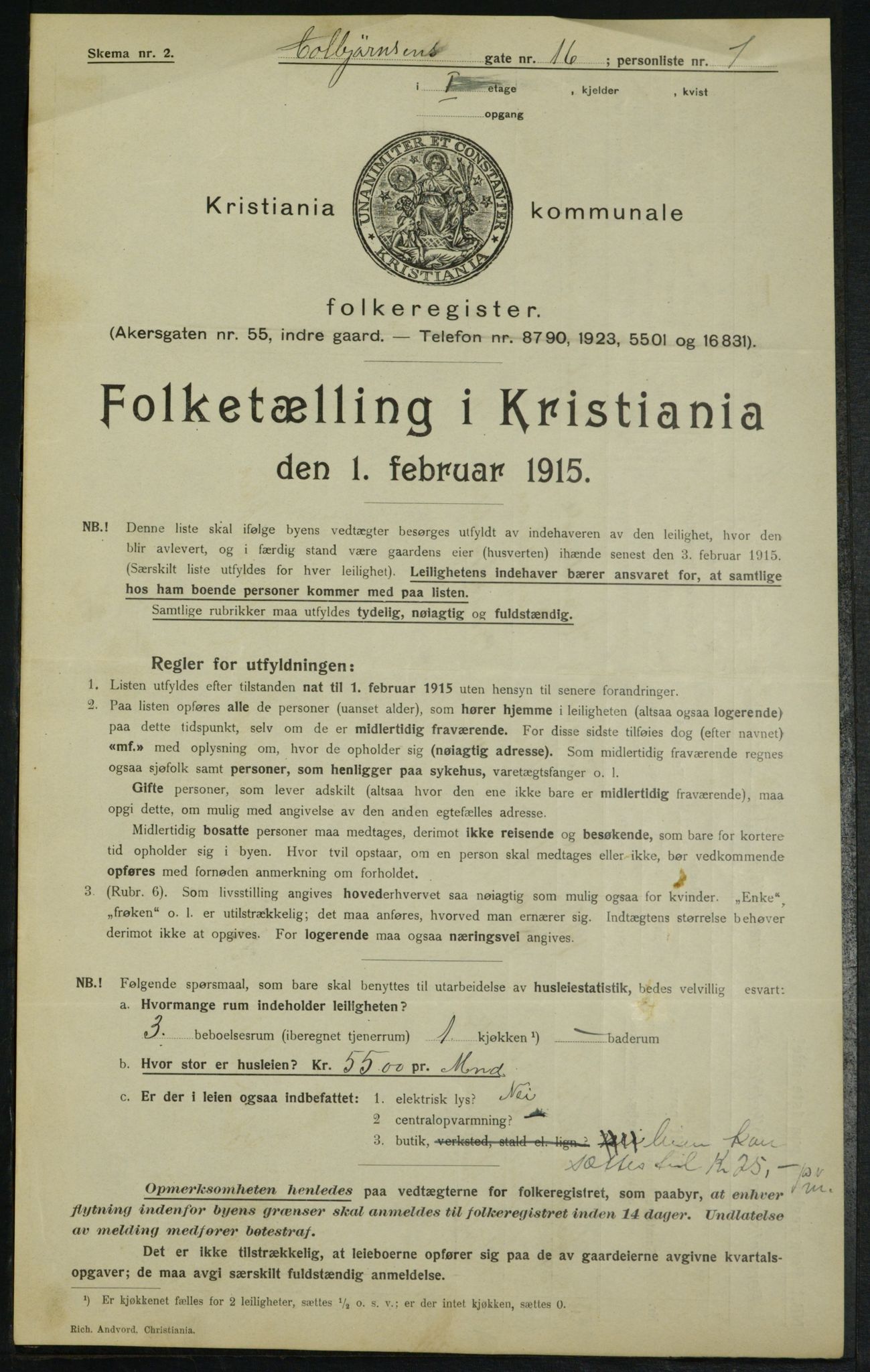 OBA, Municipal Census 1915 for Kristiania, 1915, p. 13063