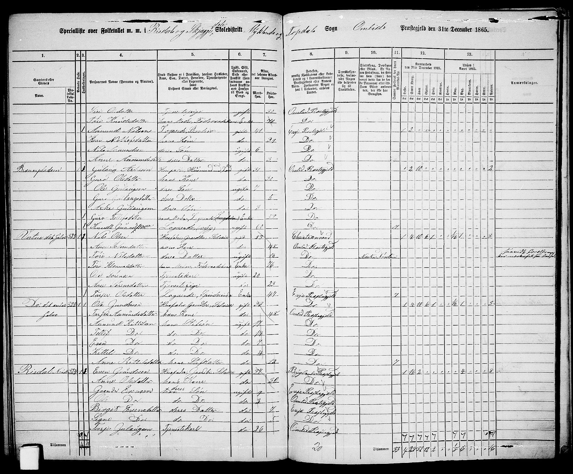 RA, 1865 census for Åmli, 1865, p. 102