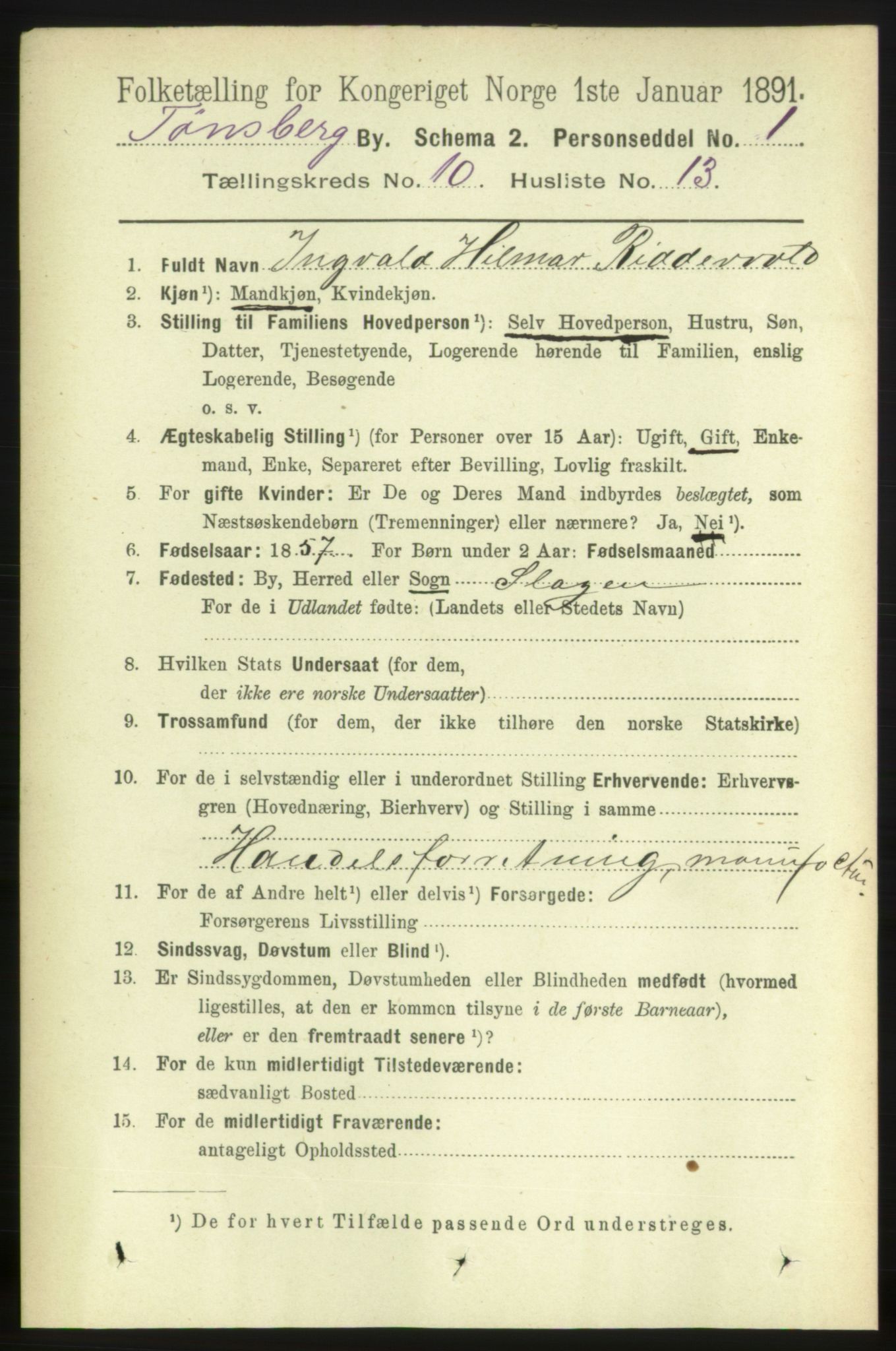 RA, 1891 census for 0705 Tønsberg, 1891, p. 3761