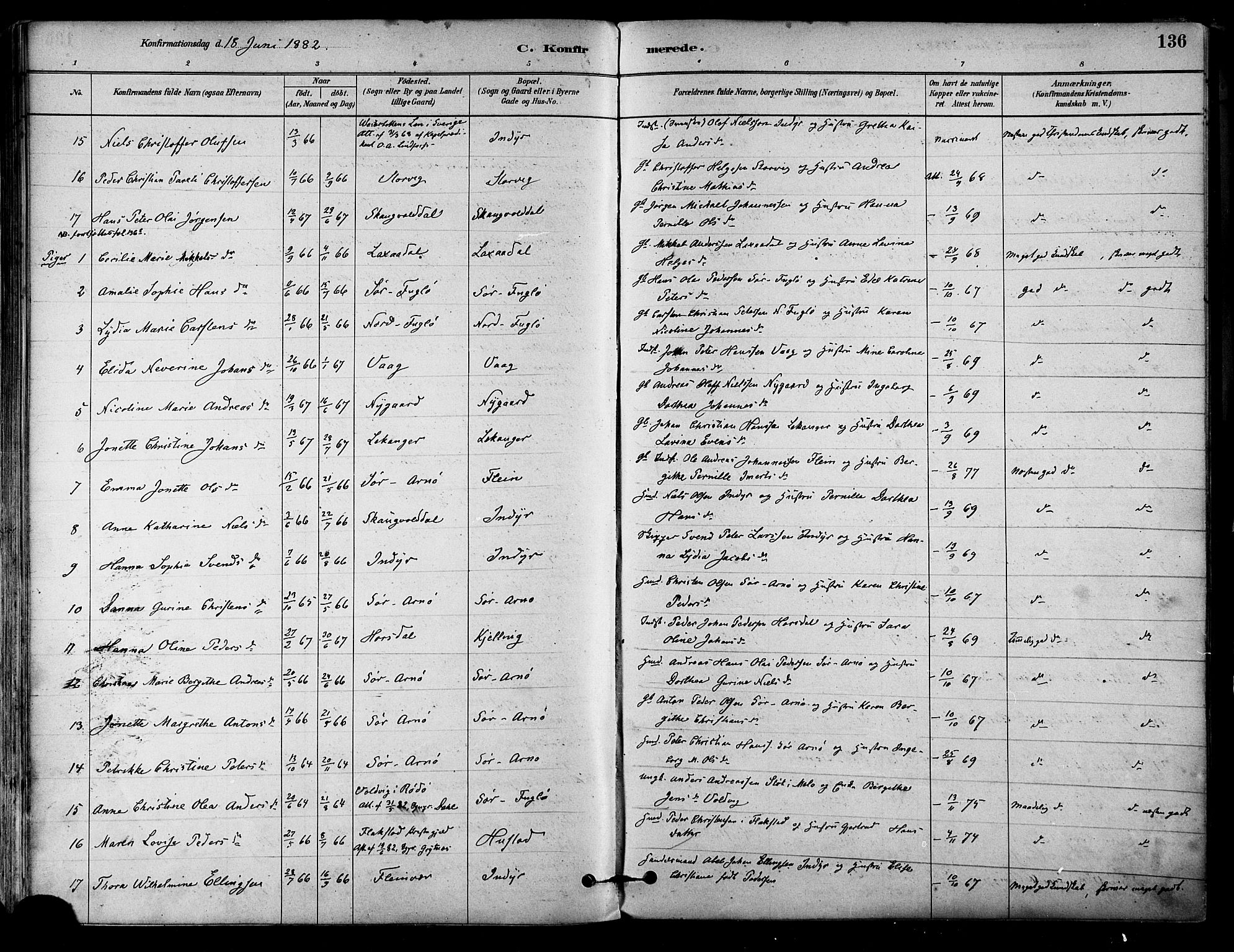 Ministerialprotokoller, klokkerbøker og fødselsregistre - Nordland, AV/SAT-A-1459/805/L0099: Parish register (official) no. 805A06, 1880-1891, p. 136