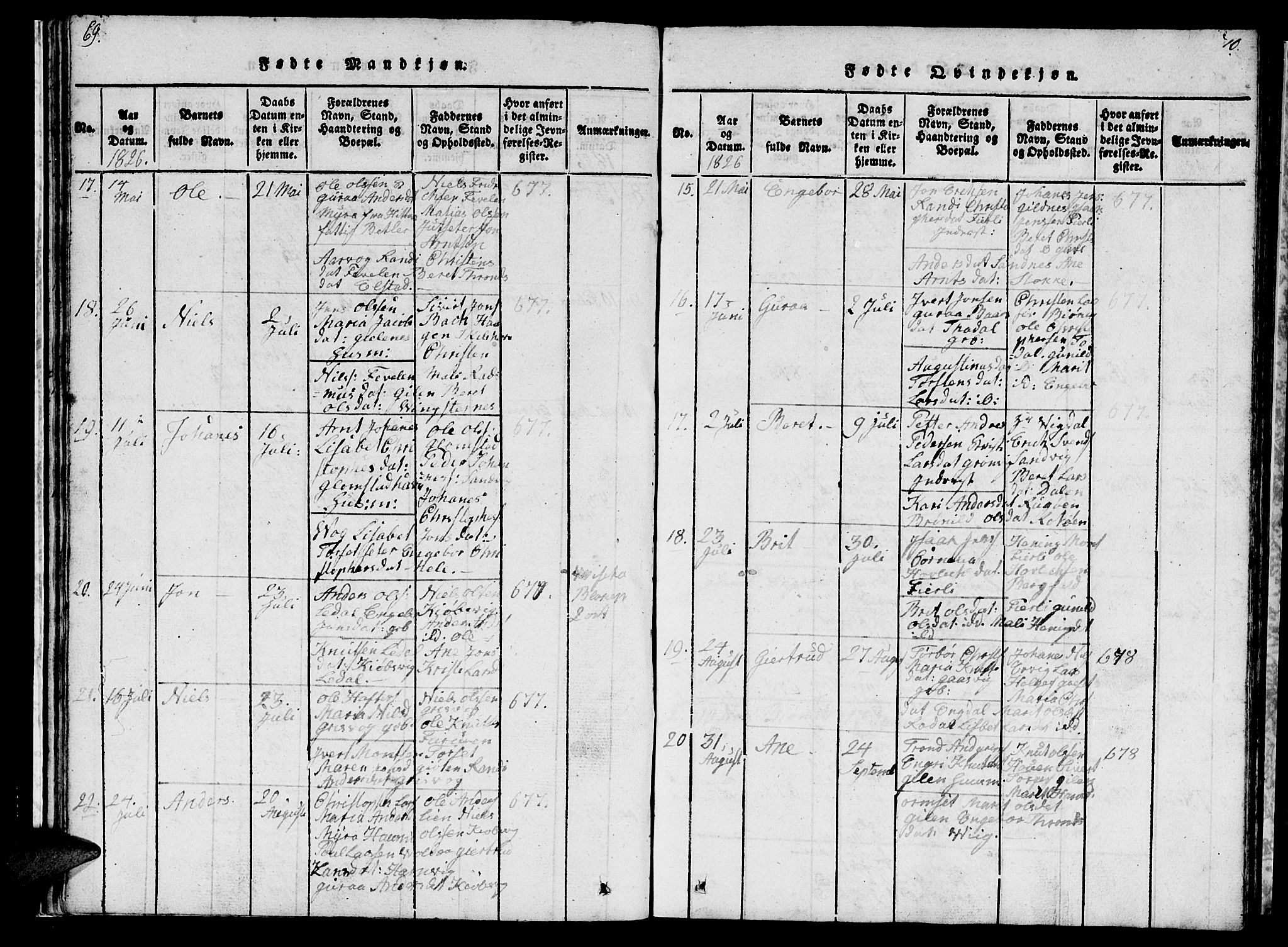 Ministerialprotokoller, klokkerbøker og fødselsregistre - Møre og Romsdal, AV/SAT-A-1454/578/L0908: Parish register (copy) no. 578C01, 1819-1837, p. 69-70