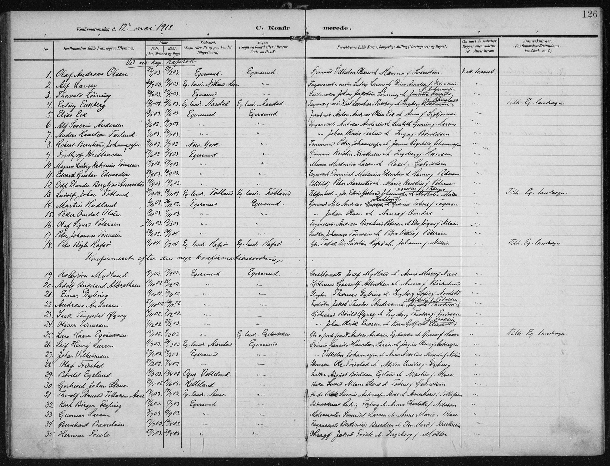 Eigersund sokneprestkontor, SAST/A-101807/S08/L0022: Parish register (official) no. A 21, 1905-1928, p. 126