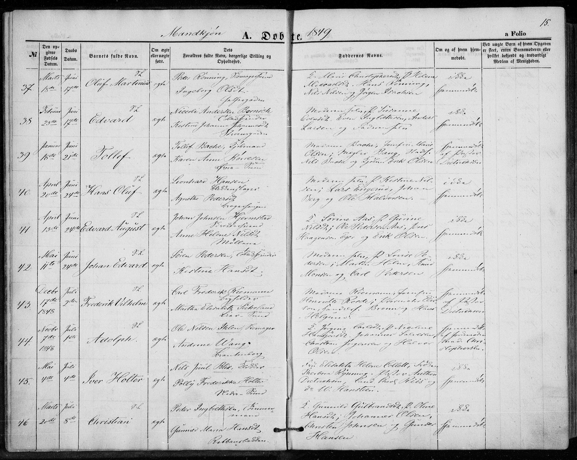 Bragernes kirkebøker, SAKO/A-6/F/Fb/L0002: Parish register (official) no. II 2, 1848-1859, p. 15