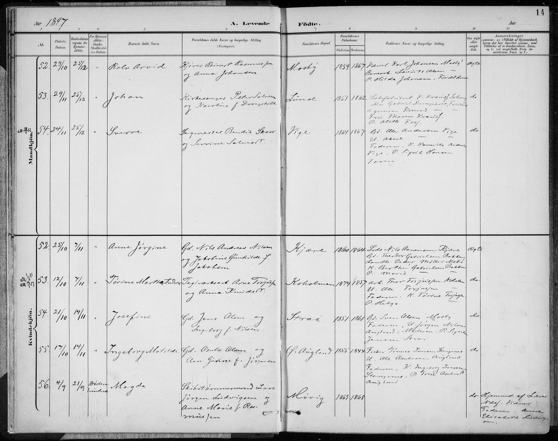 Oddernes sokneprestkontor, AV/SAK-1111-0033/F/Fa/Faa/L0010: Parish register (official) no. A 10, 1897-1911, p. 14