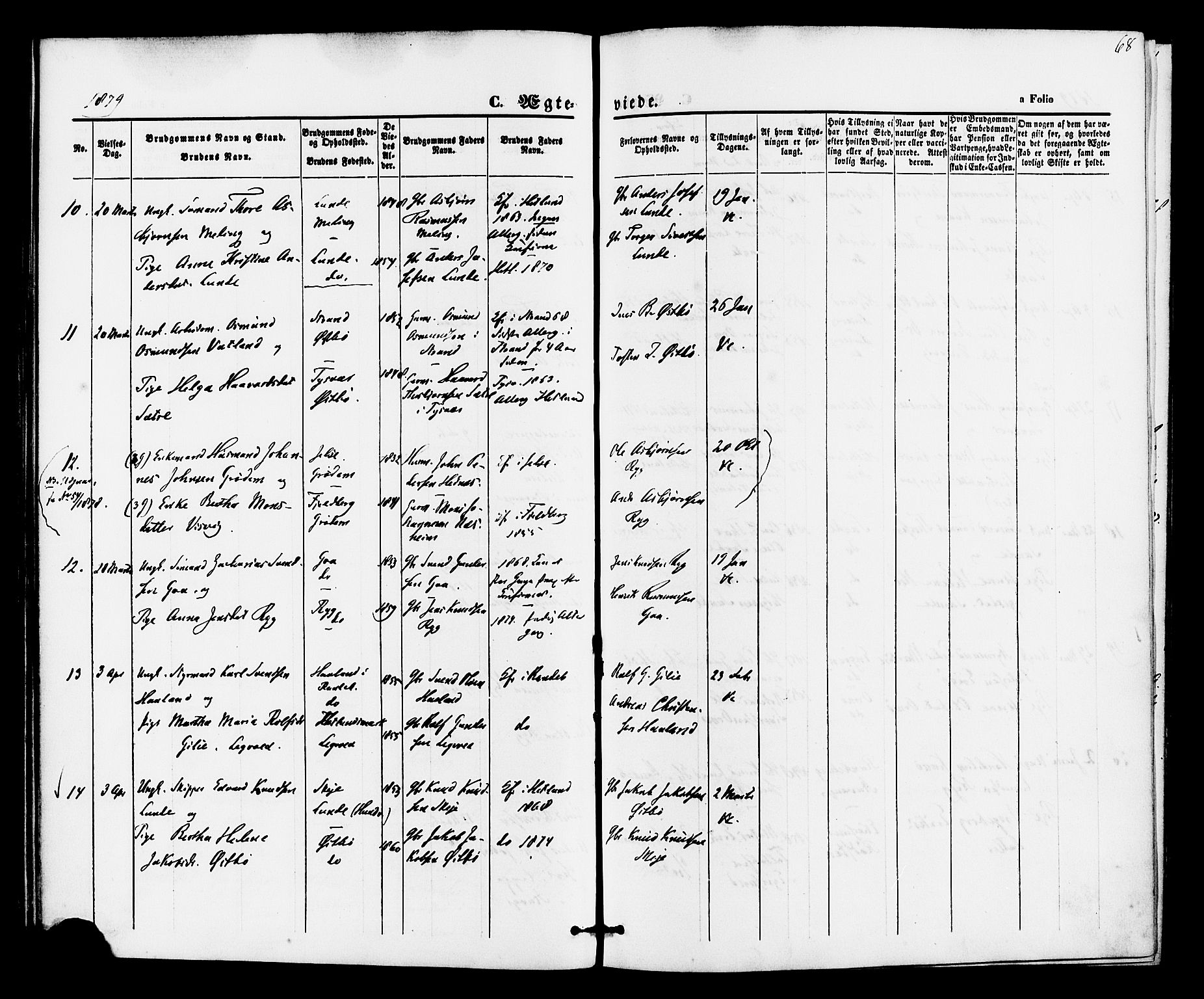 Hetland sokneprestkontor, AV/SAST-A-101826/30/30BA/L0005: Parish register (official) no. A 5, 1869-1884, p. 68