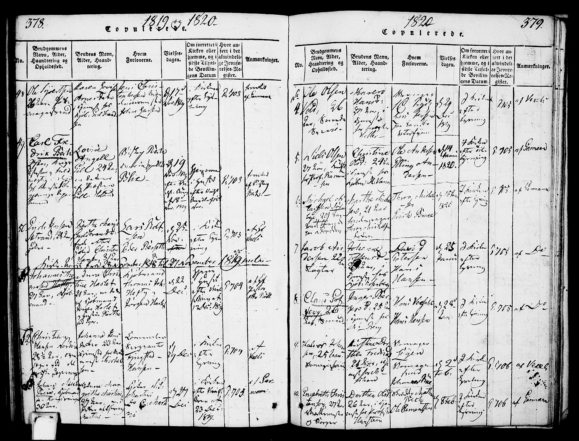 Oslo domkirke Kirkebøker, SAO/A-10752/F/Fa/L0007: Parish register (official) no. 7, 1817-1824, p. 378-379