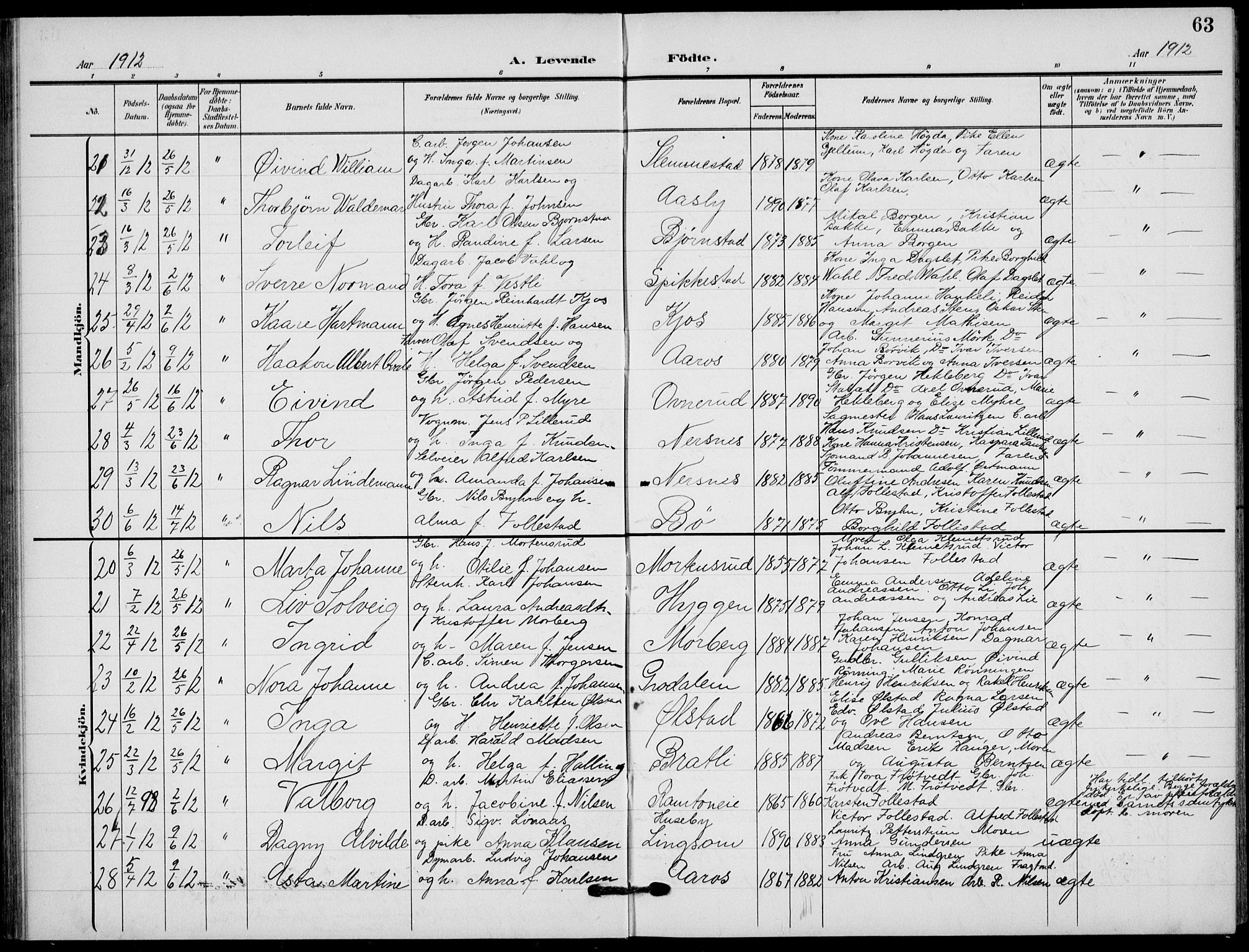 Røyken kirkebøker, AV/SAKO-A-241/G/Ga/L0005: Parish register (copy) no. 5, 1903-1918, p. 63