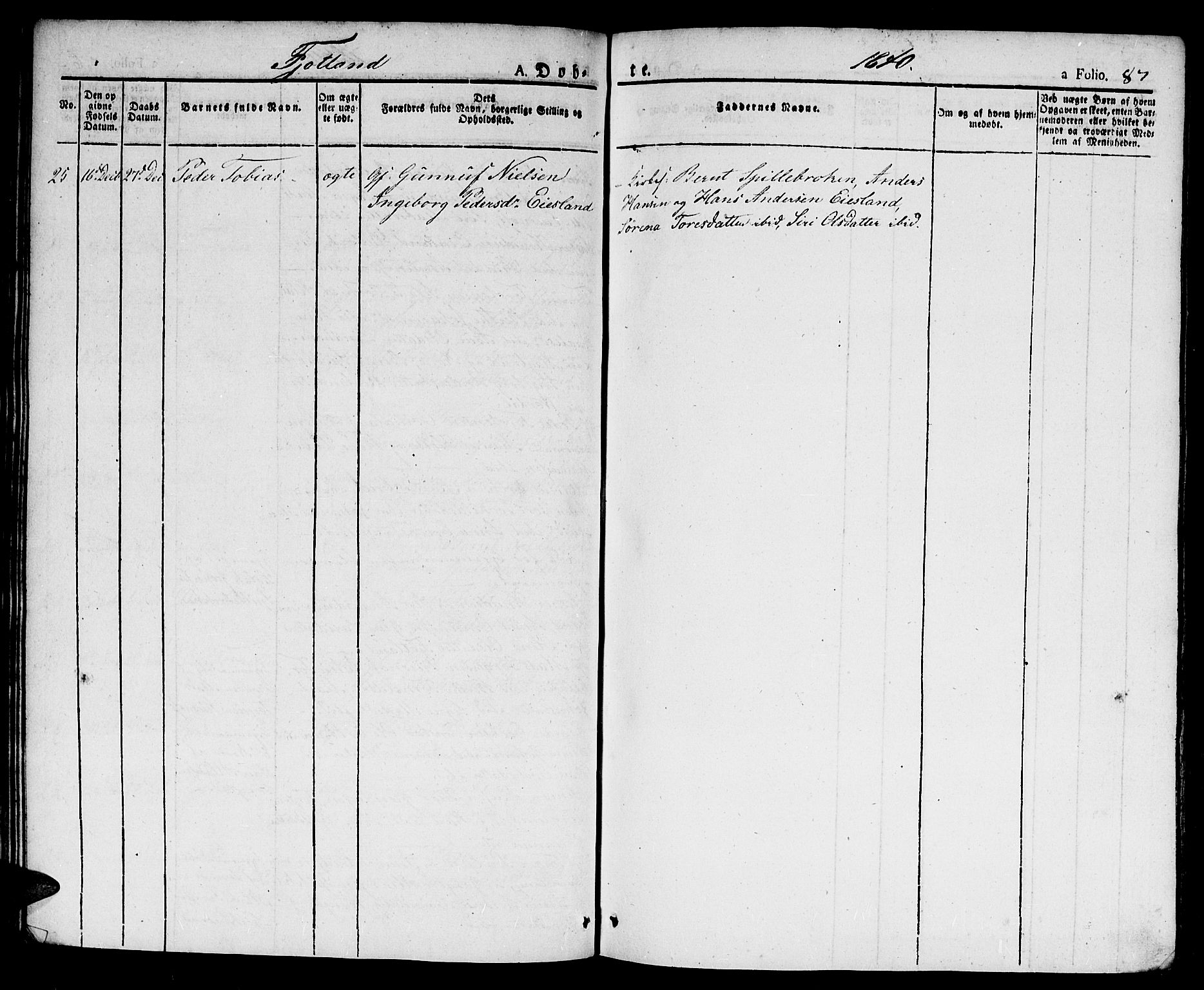 Hægebostad sokneprestkontor, SAK/1111-0024/F/Fa/Faa/L0003: Parish register (official) no. A 3 /2, 1825-1840, p. 87