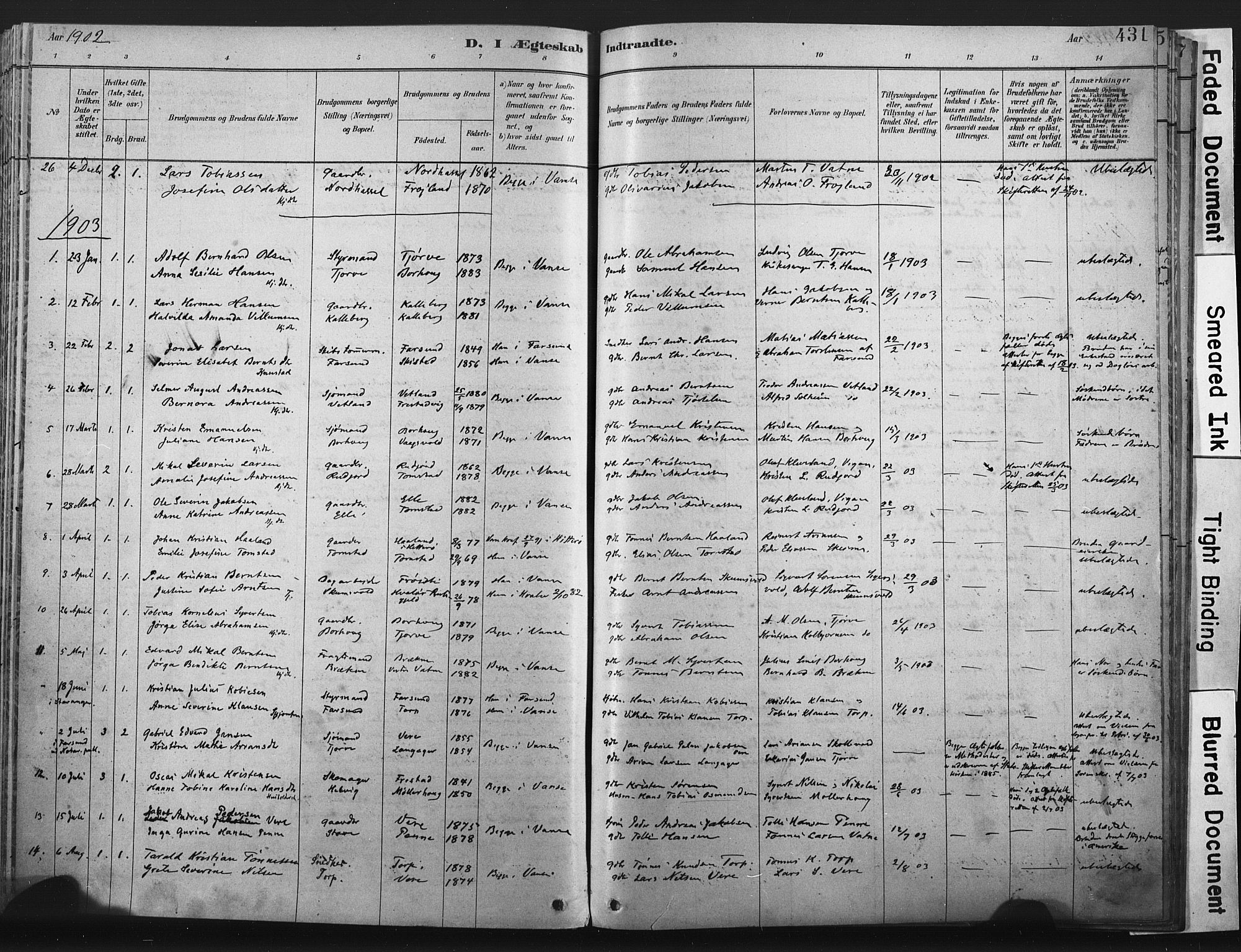 Lista sokneprestkontor, AV/SAK-1111-0027/F/Fa/L0012: Parish register (official) no. A 12, 1879-1903, p. 431