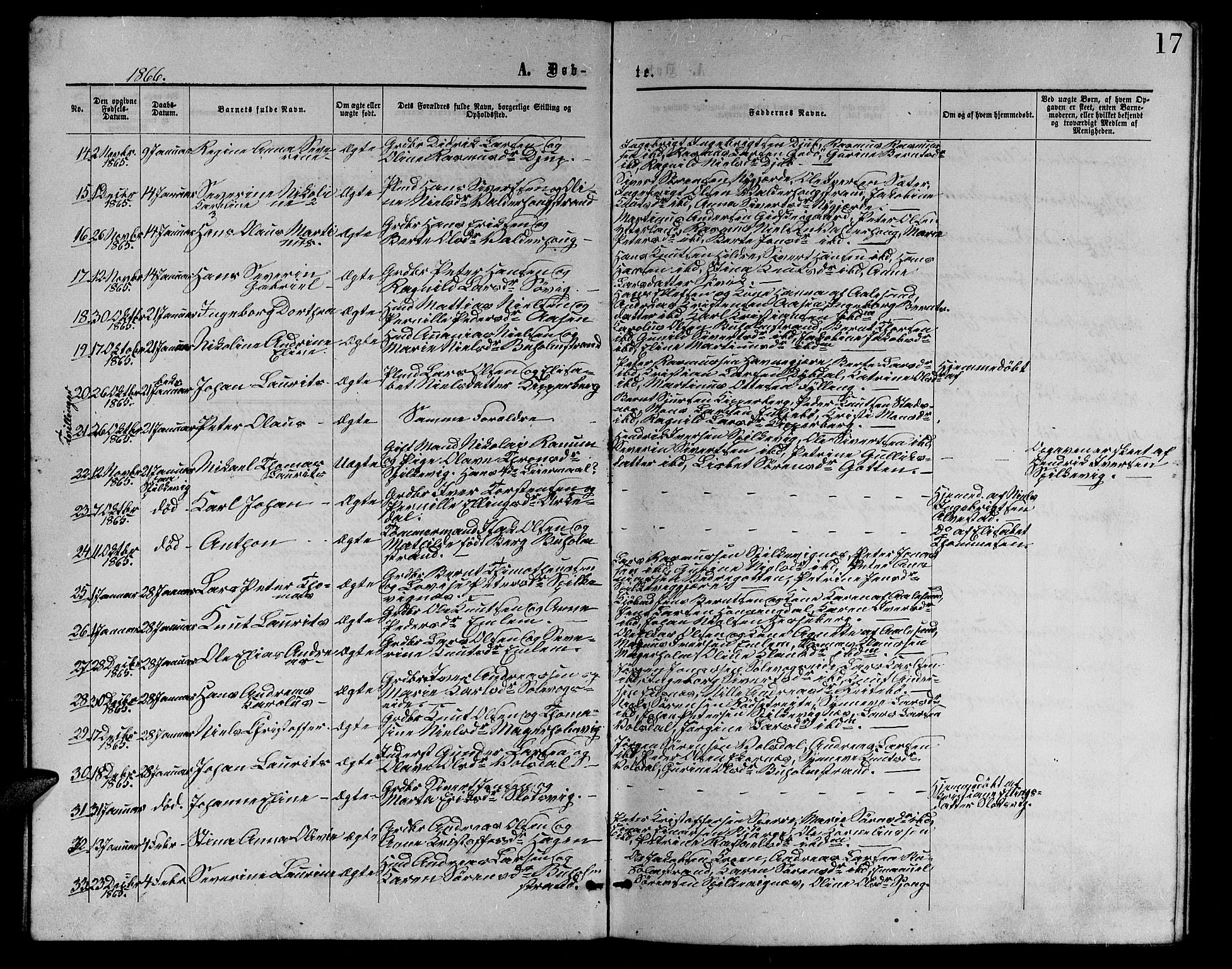 Ministerialprotokoller, klokkerbøker og fødselsregistre - Møre og Romsdal, AV/SAT-A-1454/528/L0428: Parish register (copy) no. 528C09, 1864-1880, p. 17