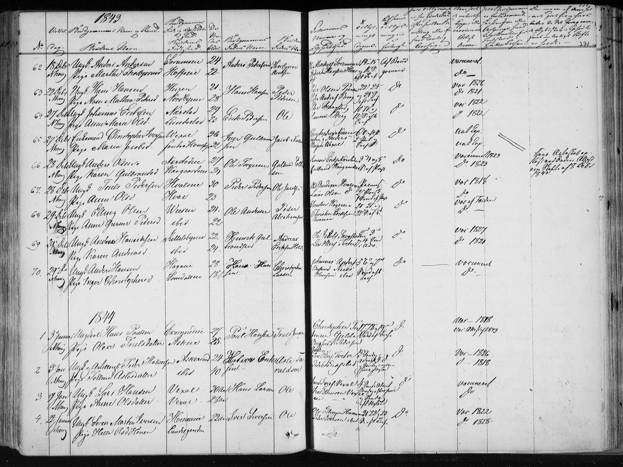 Norderhov kirkebøker, SAKO/A-237/F/Fa/L0010: Parish register (official) no. 10, 1837-1847, p. 371