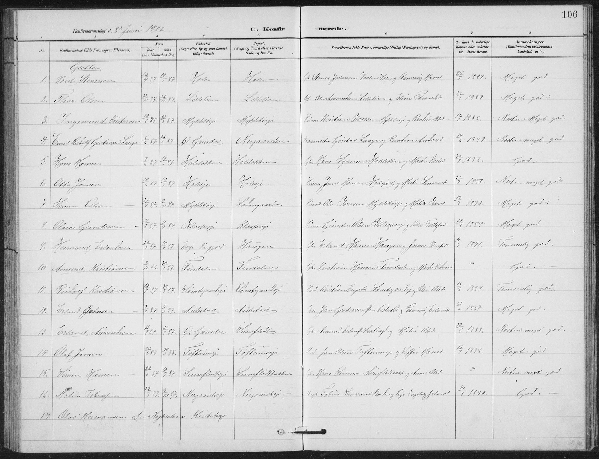 Vestre Gausdal prestekontor, SAH/PREST-094/H/Ha/Hab/L0004: Parish register (copy) no. 4, 1898-1939, p. 106