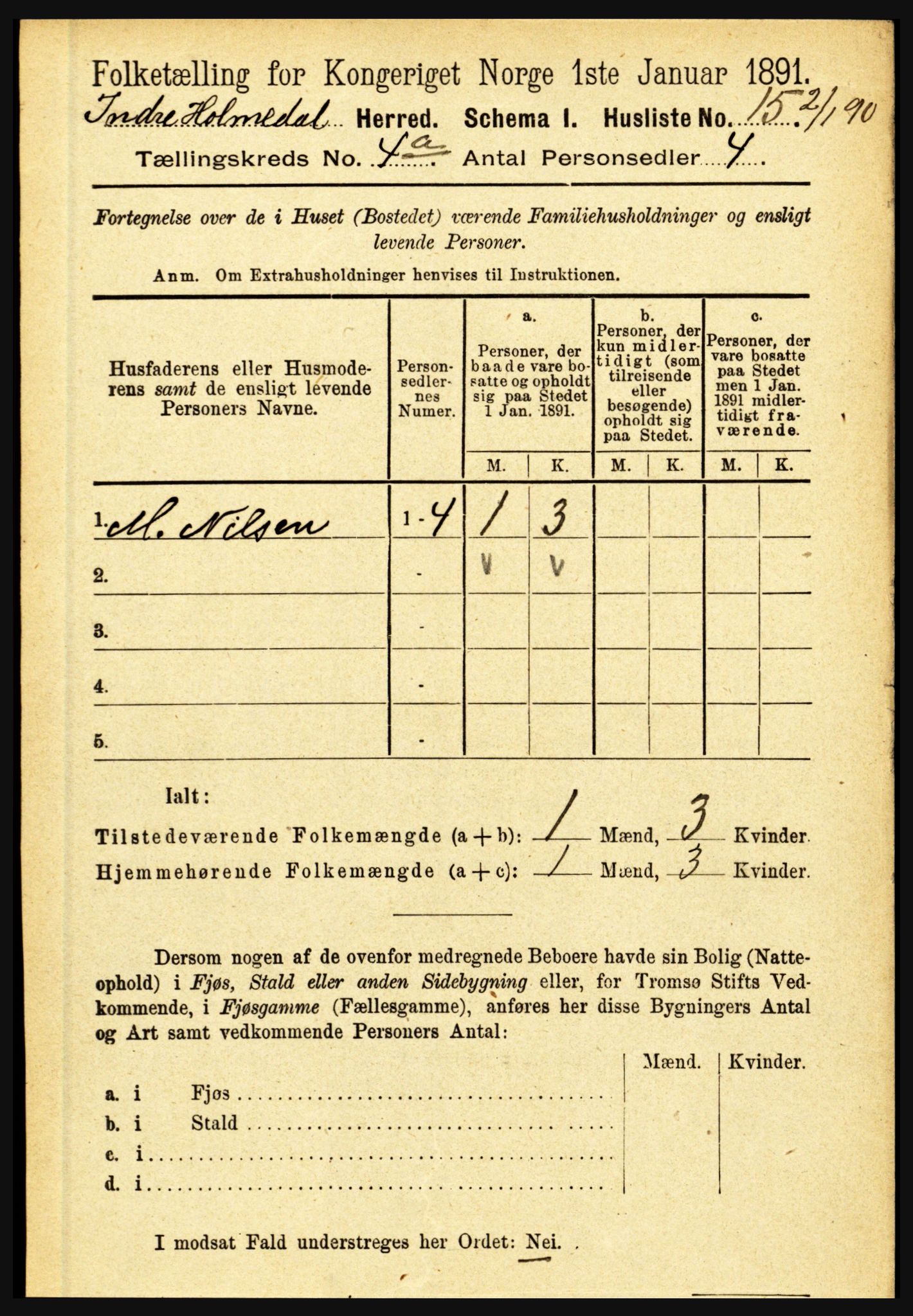 RA, 1891 census for 1430 Indre Holmedal, 1891, p. 1321