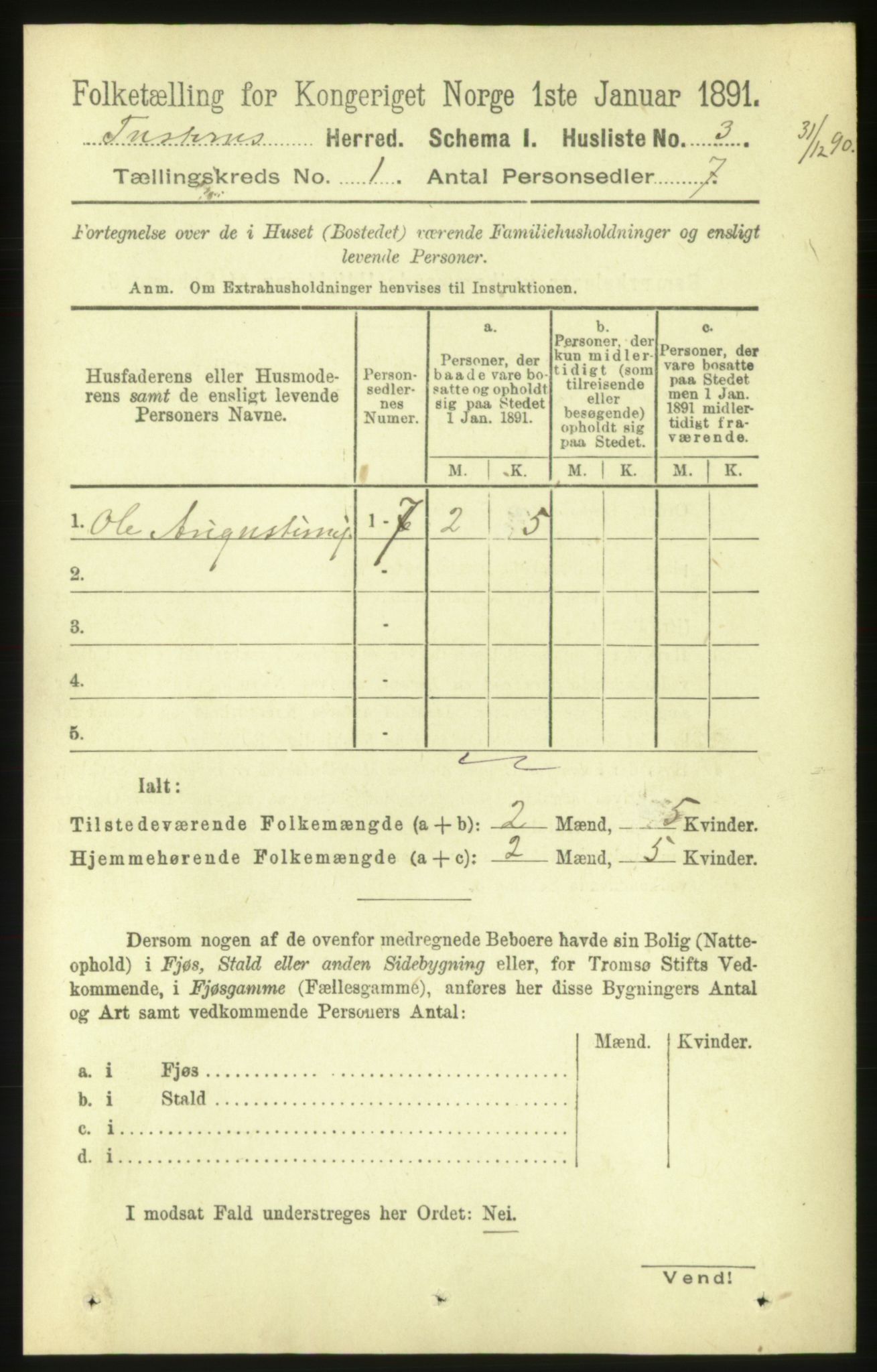 RA, 1891 census for 1572 Tustna, 1891, p. 21