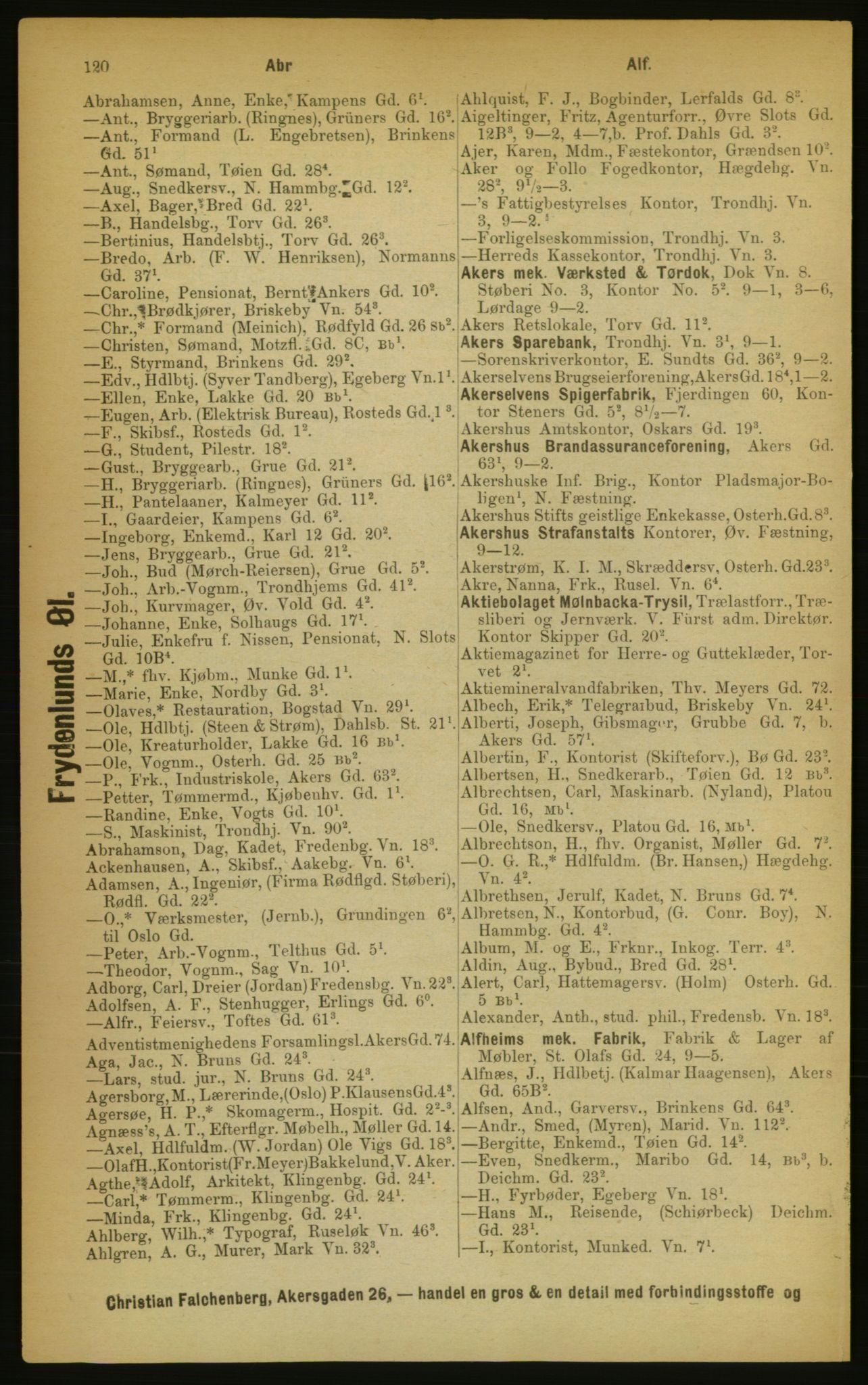 Kristiania/Oslo adressebok, PUBL/-, 1889, p. 120