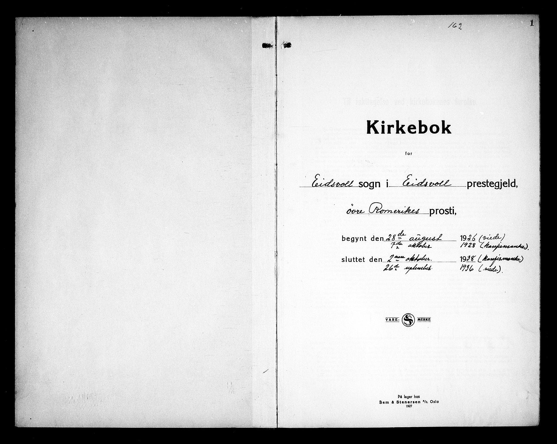 Eidsvoll prestekontor Kirkebøker, SAO/A-10888/G/Ga/L0011: Parish register (copy) no. I 11, 1926-1936, p. 1
