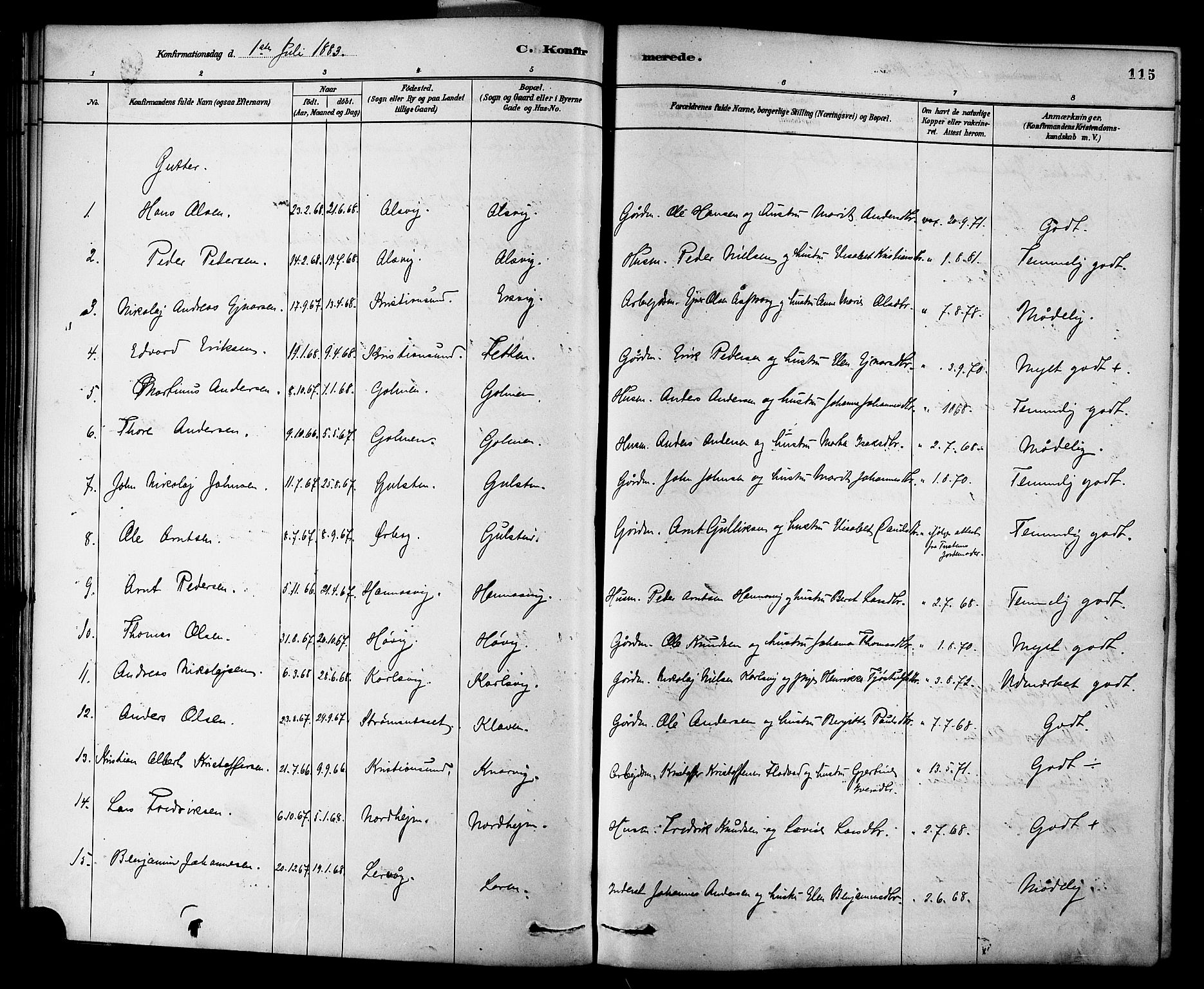 Ministerialprotokoller, klokkerbøker og fødselsregistre - Møre og Romsdal, AV/SAT-A-1454/577/L0896: Parish register (official) no. 577A03, 1880-1898, p. 115