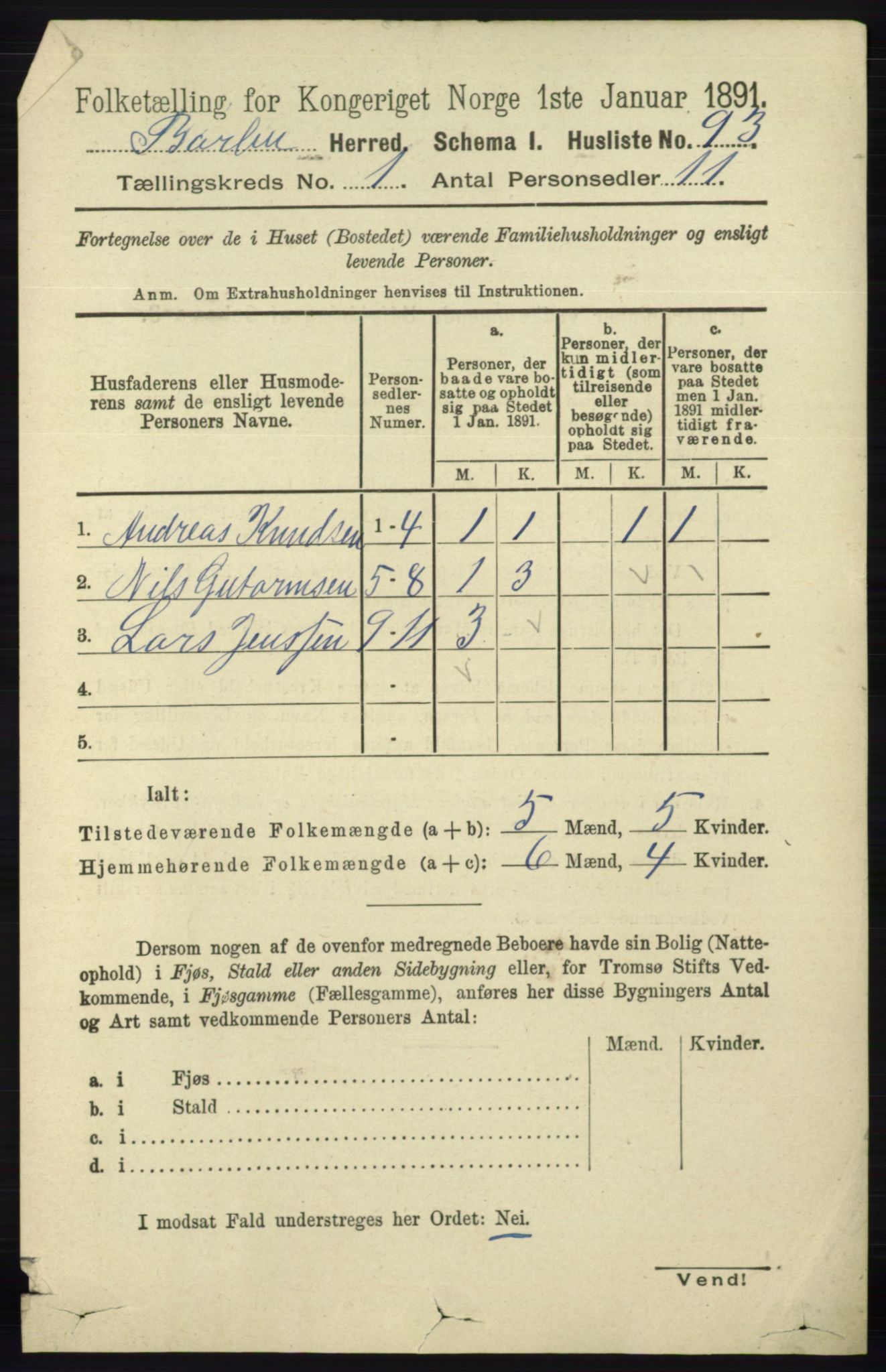 RA, 1891 census for 0990 Barbu, 1891, p. 124