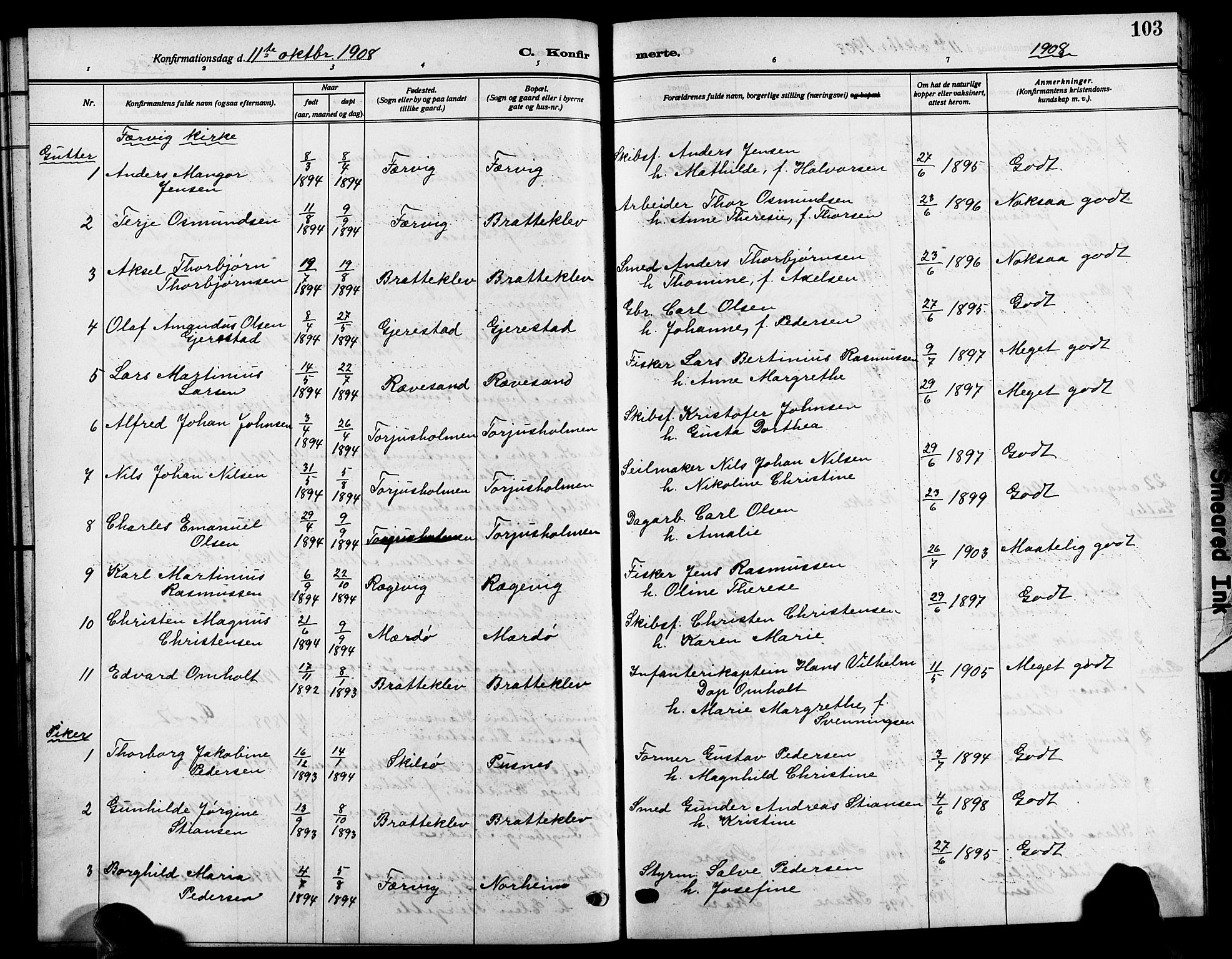 Tromøy sokneprestkontor, AV/SAK-1111-0041/F/Fb/L0007: Parish register (copy) no. B 7, 1908-1925, p. 103
