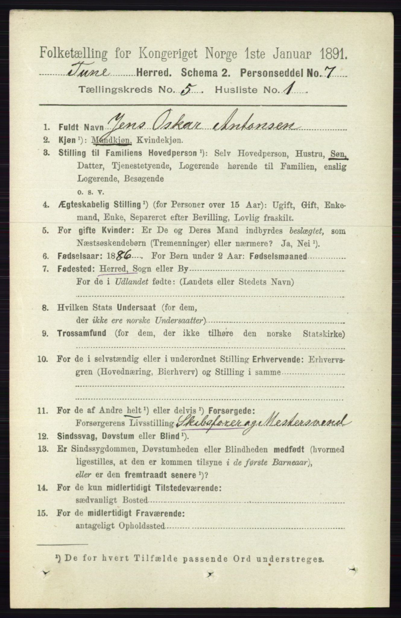 RA, 1891 census for 0130 Tune, 1891, p. 3278