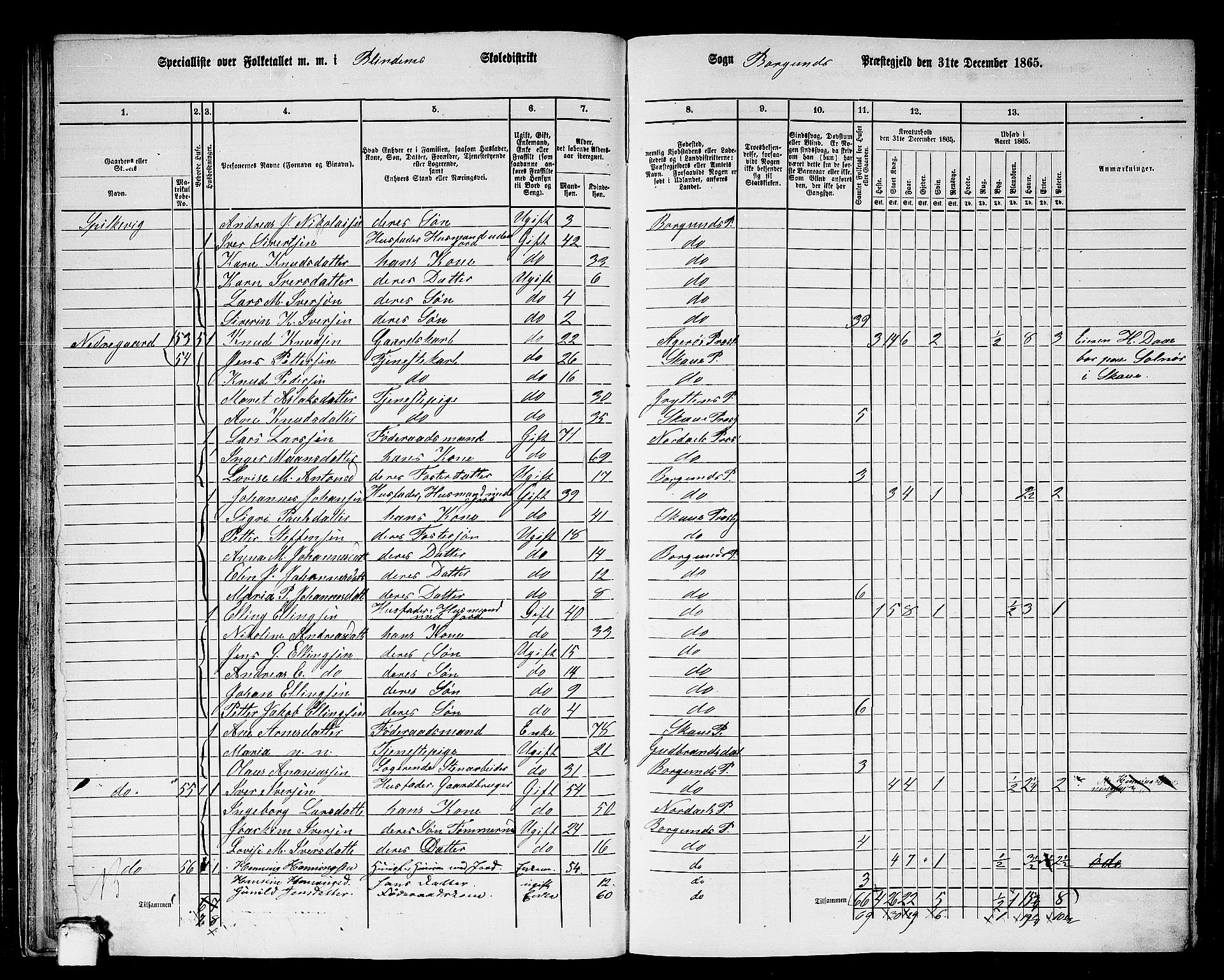 RA, 1865 census for Borgund, 1865, p. 33