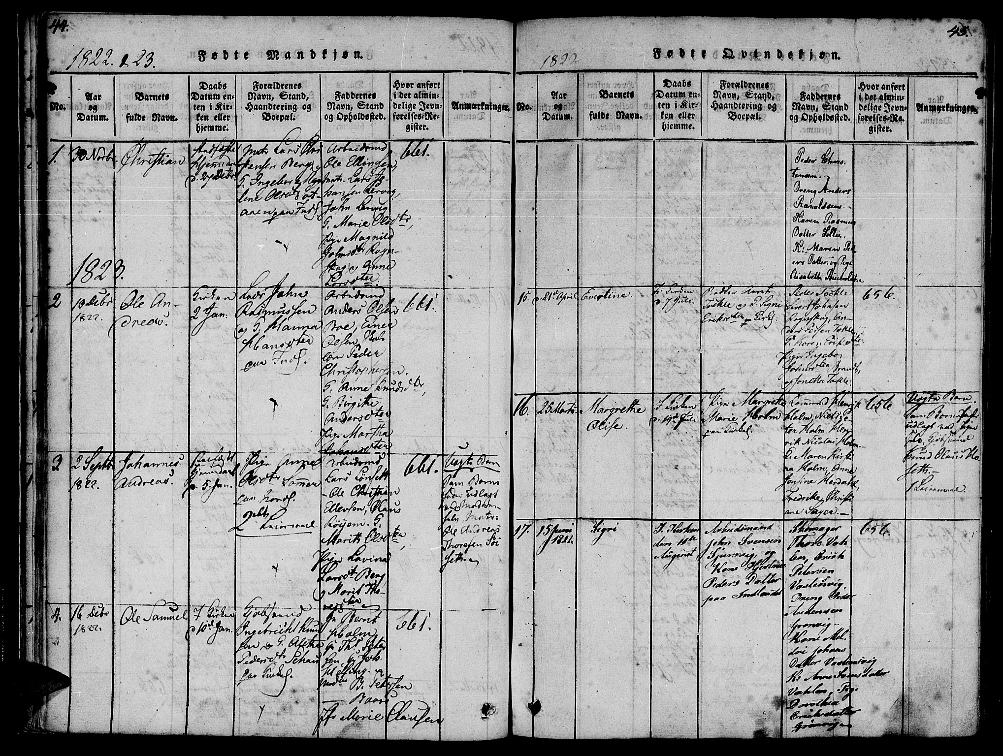 Ministerialprotokoller, klokkerbøker og fødselsregistre - Møre og Romsdal, AV/SAT-A-1454/572/L0842: Parish register (official) no. 572A05, 1819-1832, p. 44-45