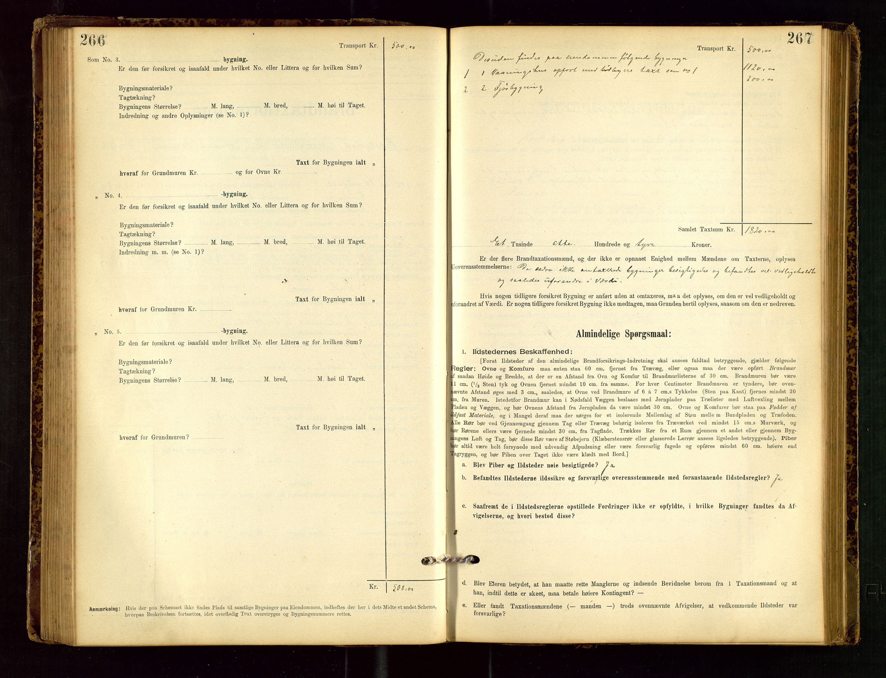 Heskestad lensmannskontor, SAST/A-100304/Gob/L0001: "Brandtaxationsprotokol", 1894-1915, p. 266-267