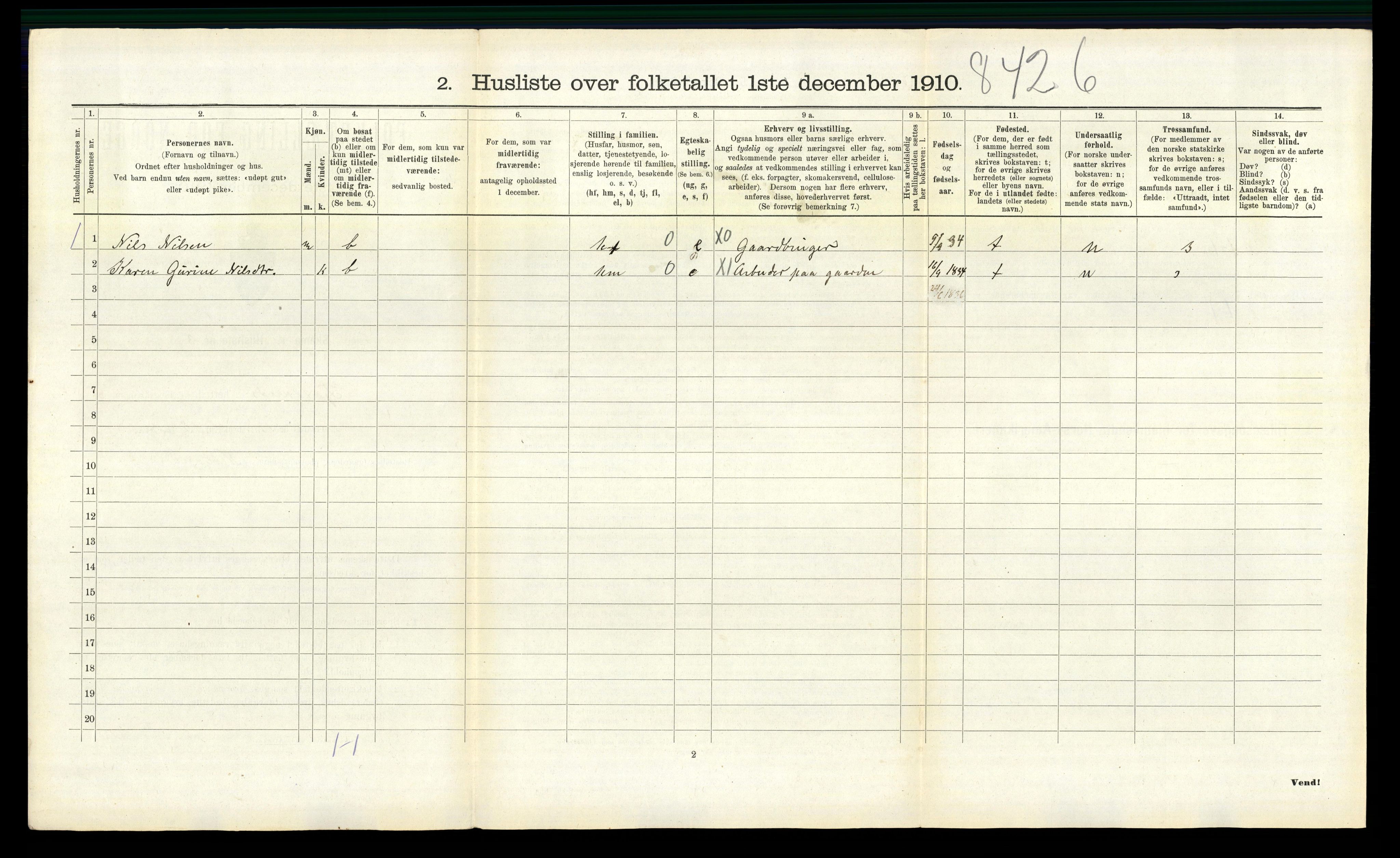 RA, 1910 census for Fjotland, 1910, p. 327