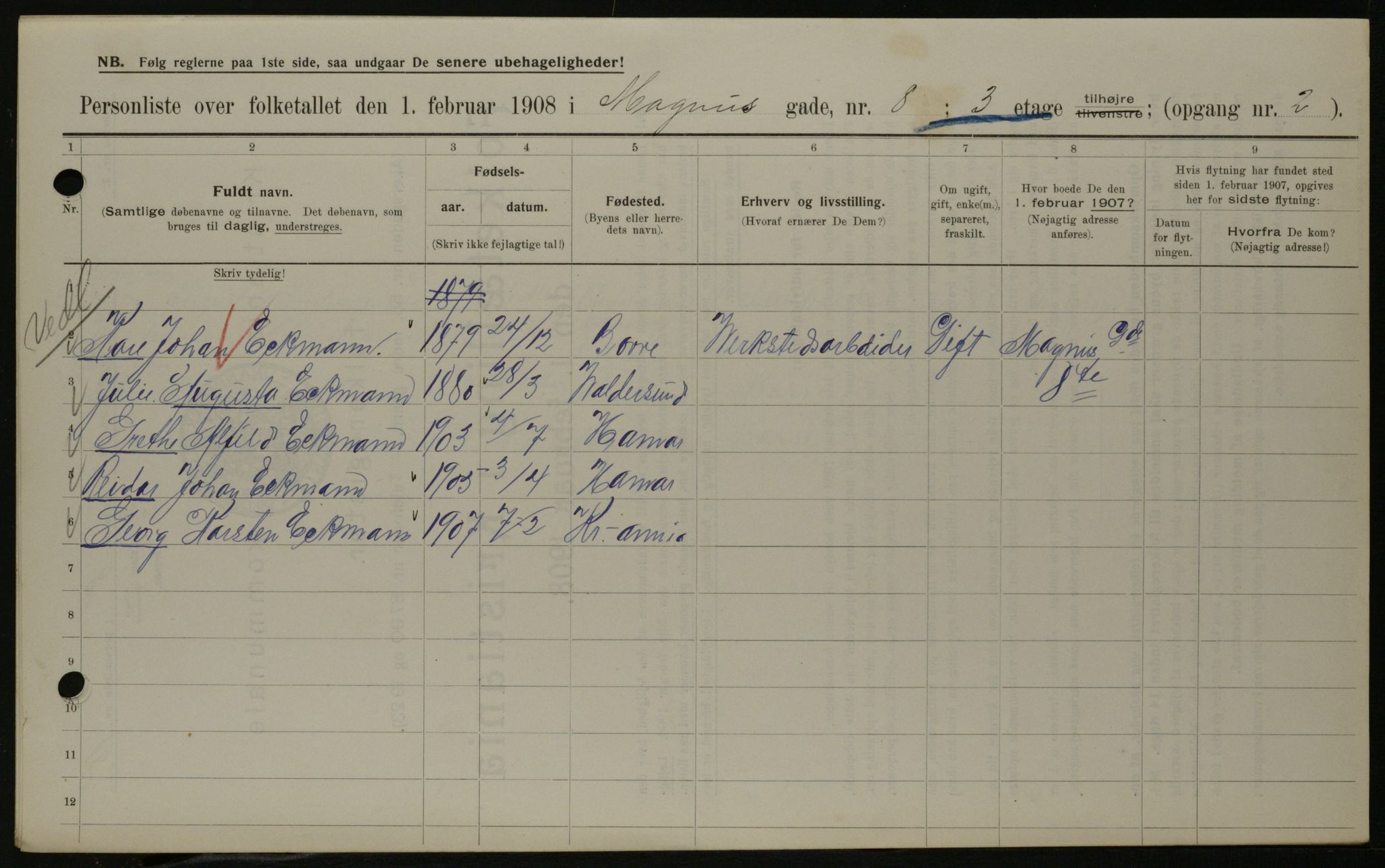 OBA, Municipal Census 1908 for Kristiania, 1908, p. 53323