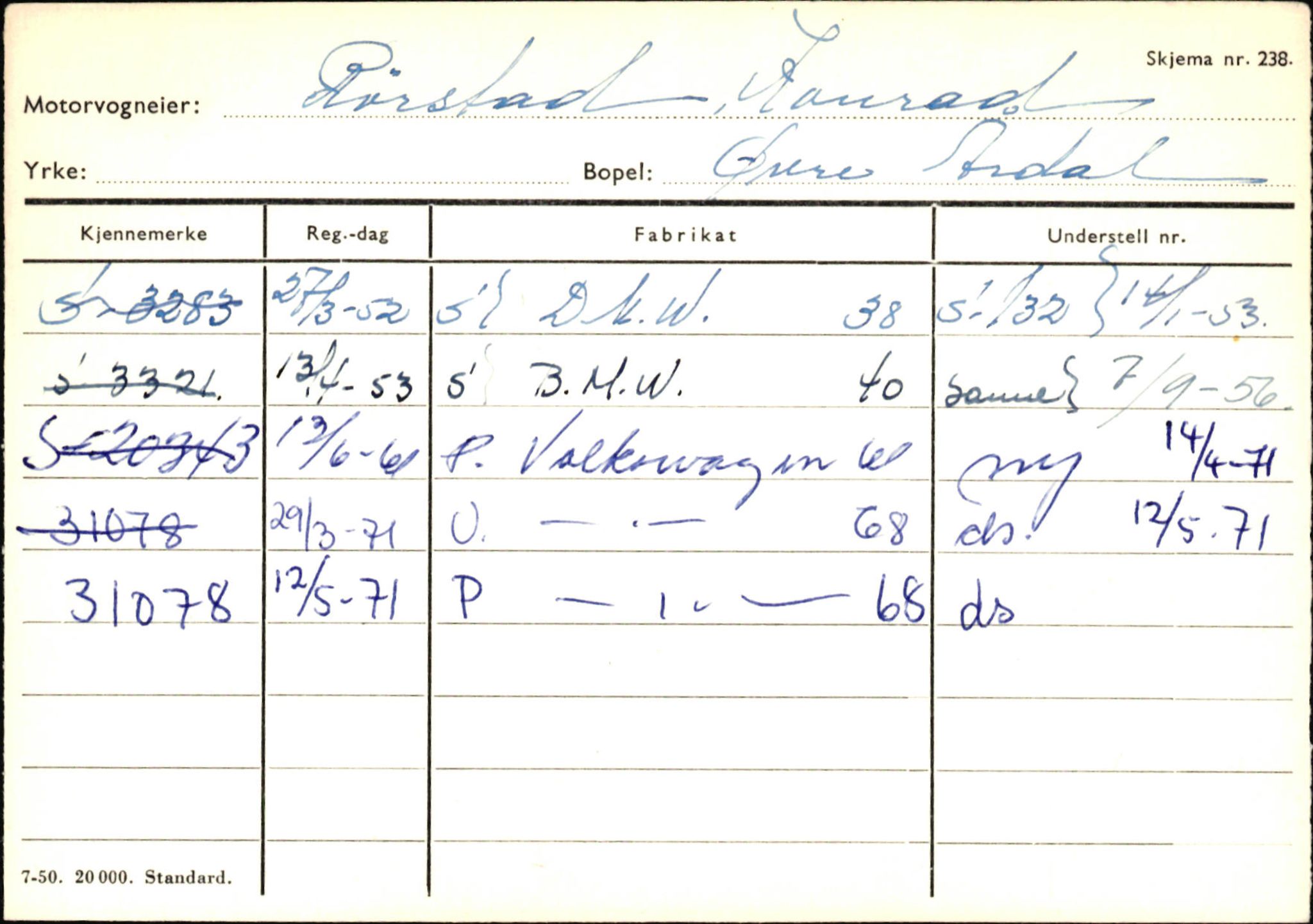 Statens vegvesen, Sogn og Fjordane vegkontor, SAB/A-5301/4/F/L0146: Registerkort Årdal R-Å samt diverse kort, 1945-1975, p. 138