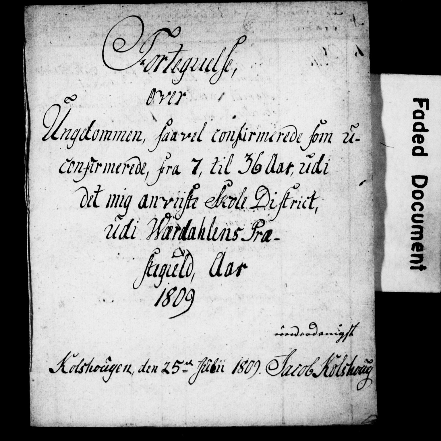 Nidaros biskop, SAT/A-0968/G/L0062/0018: Skolesaker vedk. Dalerne og Innherred prosti / Skolesaker fra Verdal, 1809