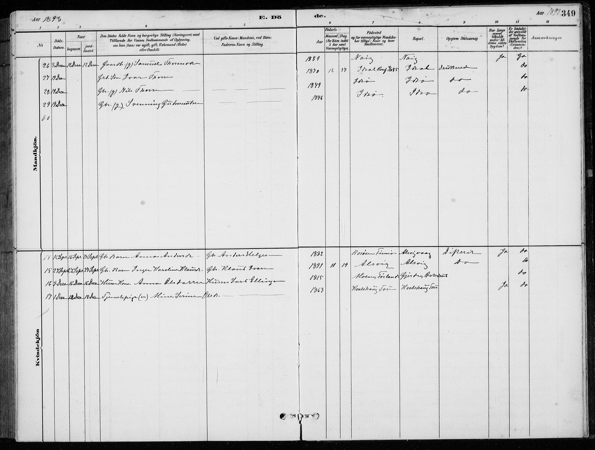 Strand sokneprestkontor, AV/SAST-A-101828/H/Ha/Hab/L0004: Parish register (copy) no. B 4, 1878-1903, p. 349