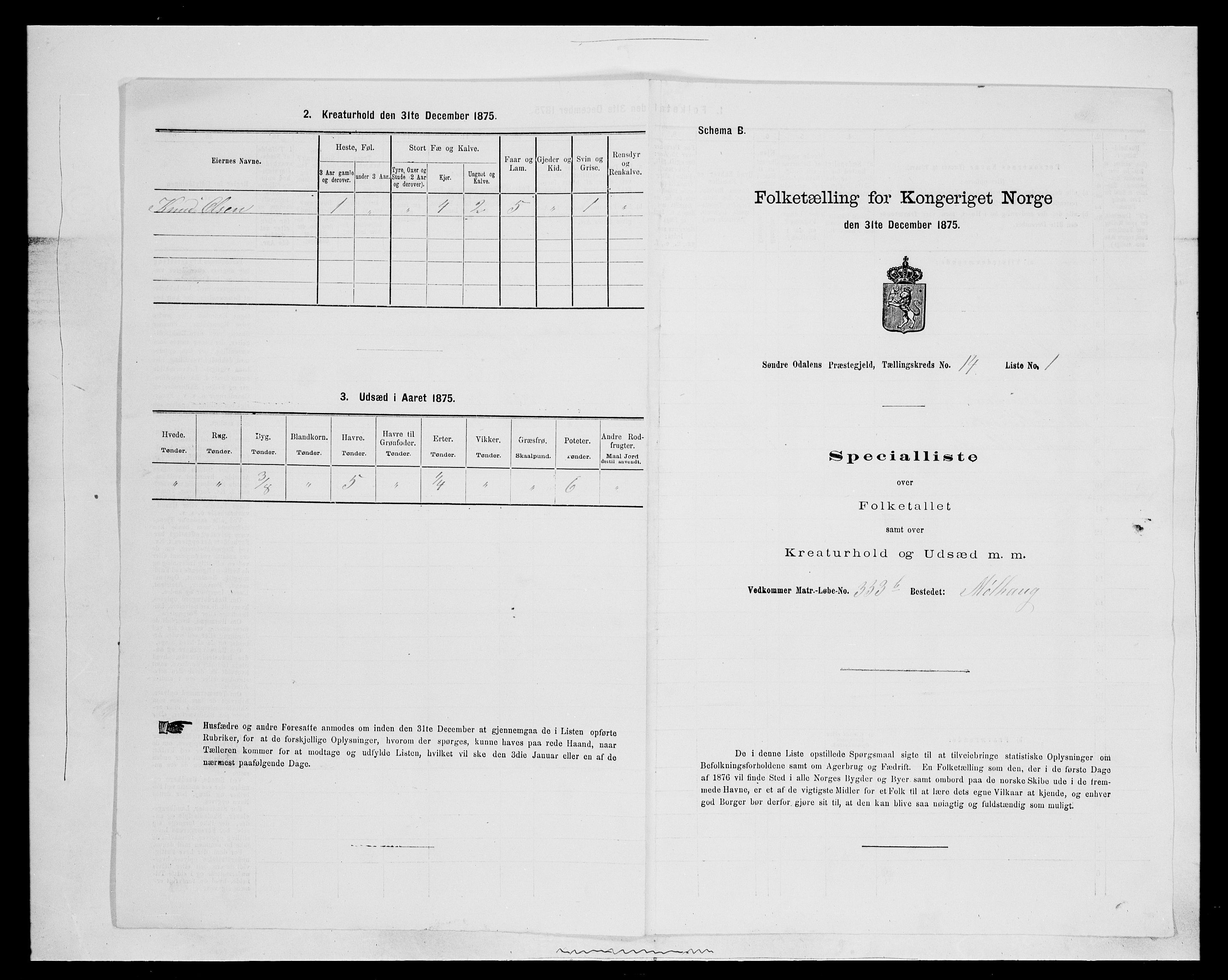 SAH, 1875 census for 0419P Sør-Odal, 1875, p. 1325