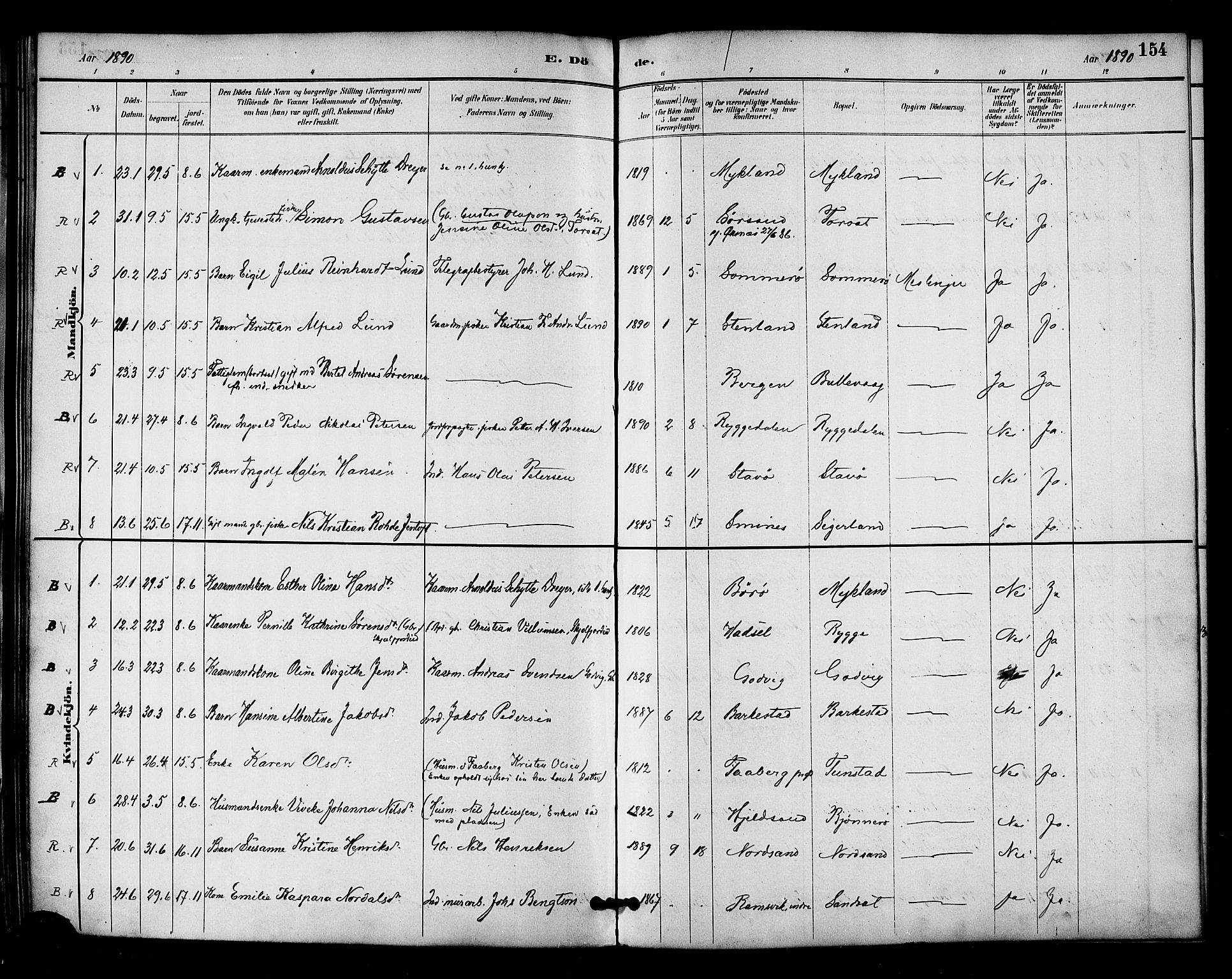 Ministerialprotokoller, klokkerbøker og fødselsregistre - Nordland, SAT/A-1459/893/L1337: Parish register (official) no. 893A09, 1885-1893, p. 154