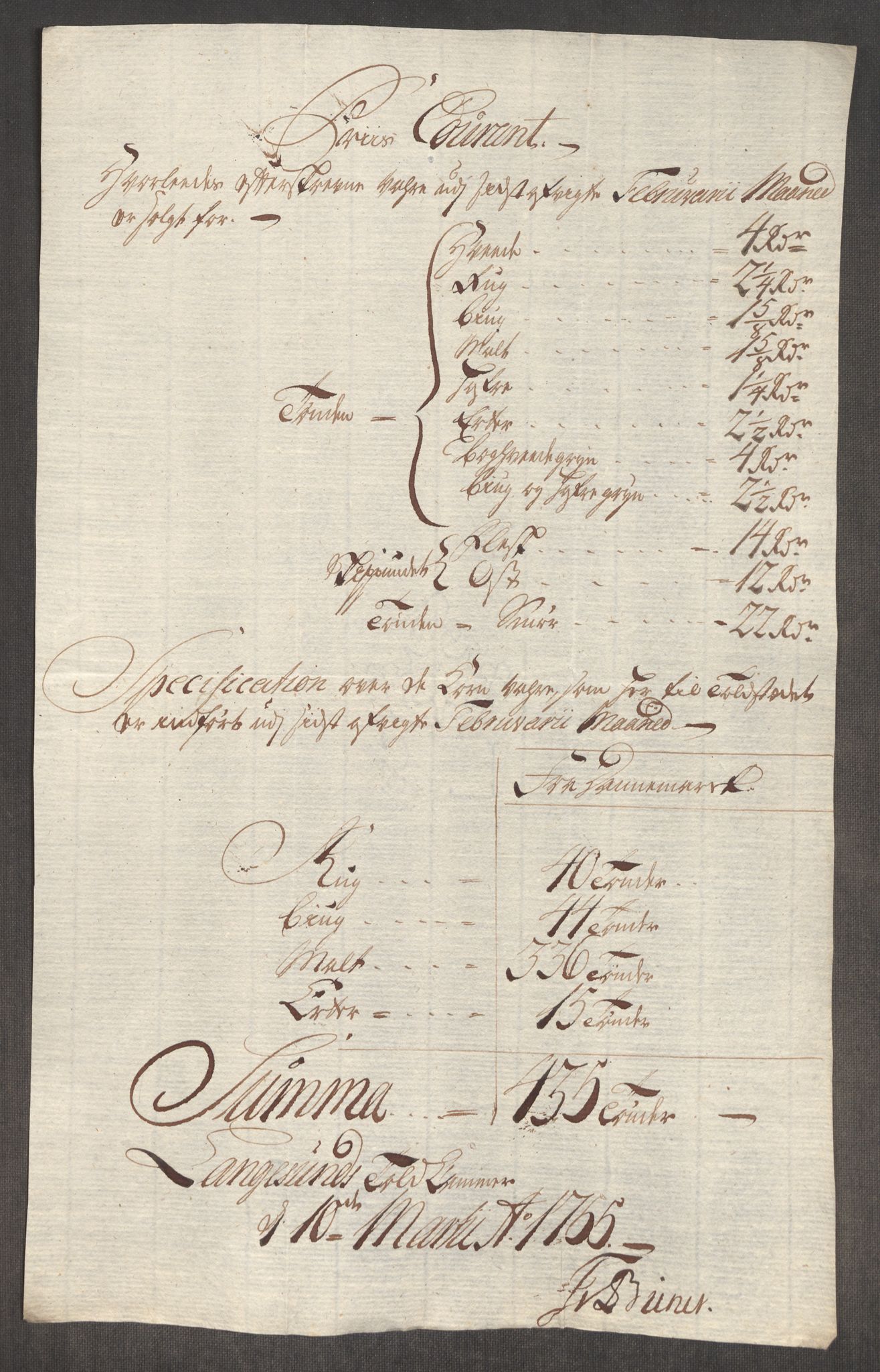 Rentekammeret inntil 1814, Realistisk ordnet avdeling, RA/EA-4070/Oe/L0005: [Ø1]: Priskuranter, 1753-1757, p. 507