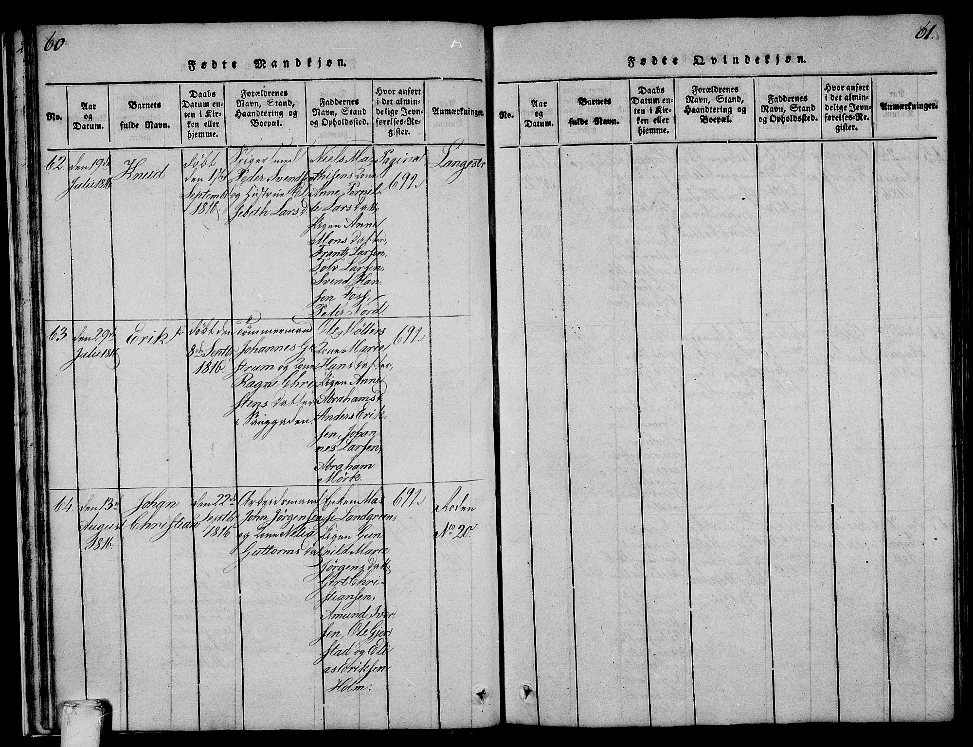 Larvik kirkebøker, AV/SAKO-A-352/F/Fa/L0001: Parish register (official) no. I 1, 1814-1825, p. 60-61