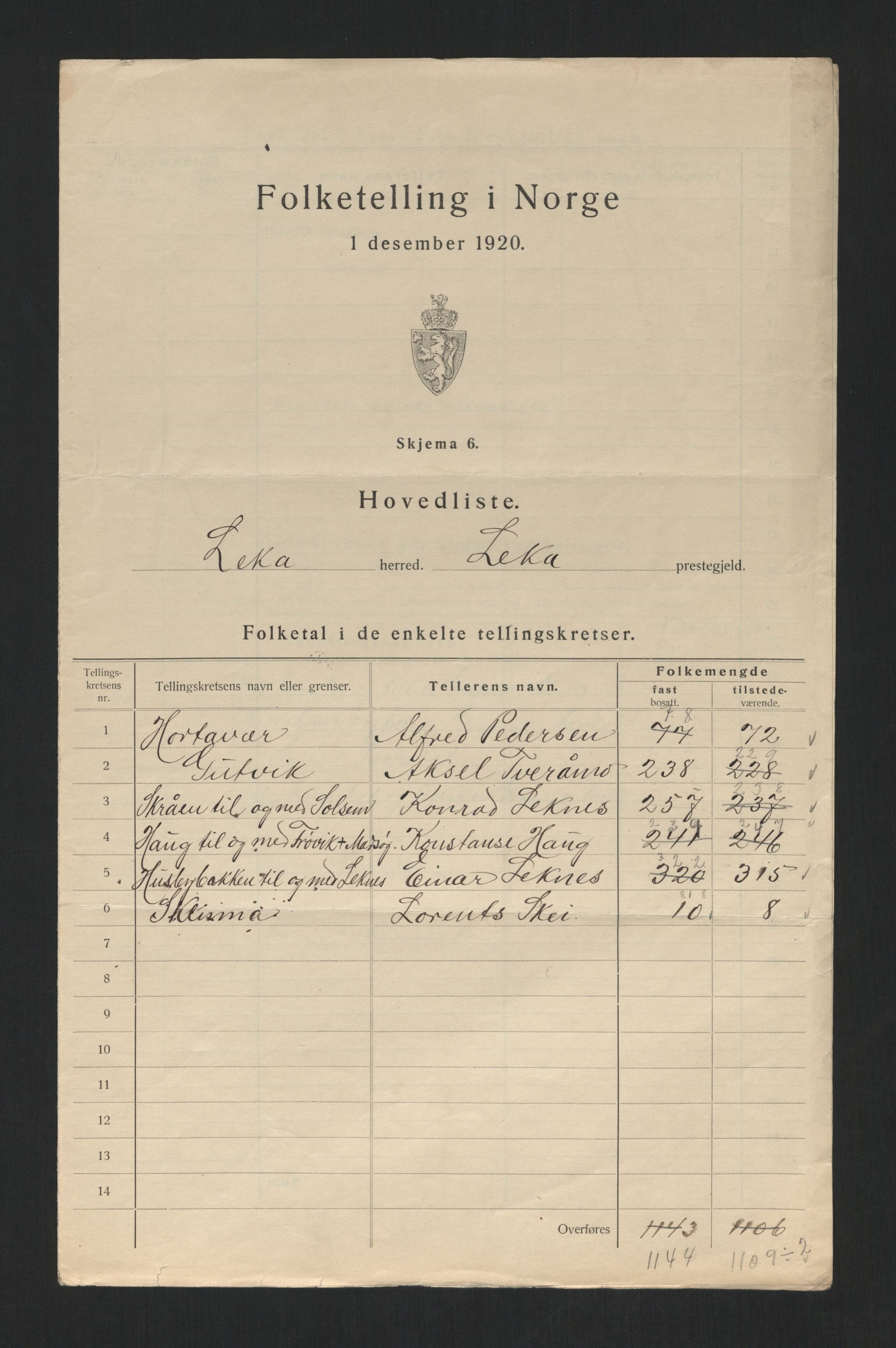 SAT, 1920 census for Leka, 1920, p. 4