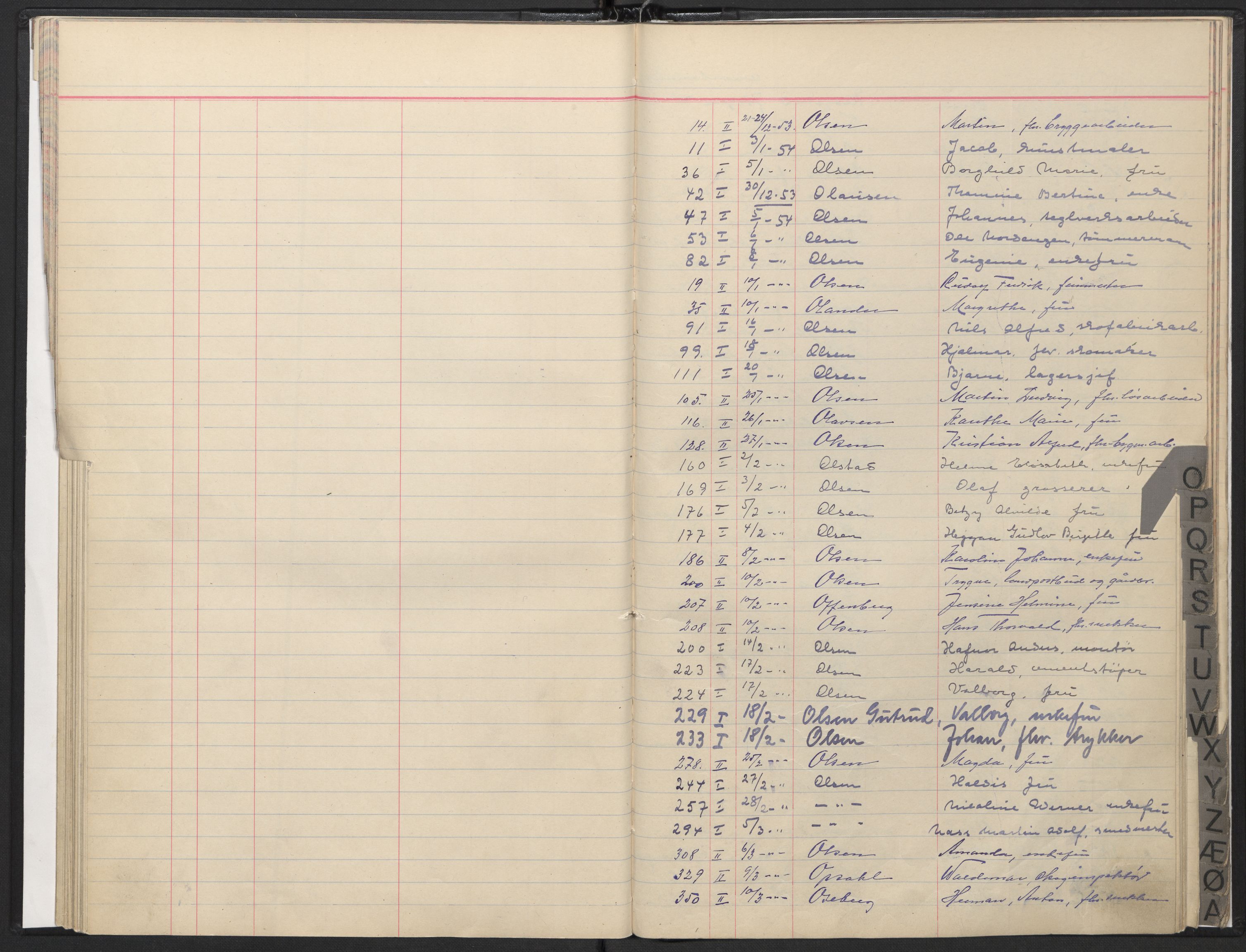 Oslo skifterett, AV/SAO-A-10383/F/Fa/Faa/L0054: Register til dødsfallsprotokollene, 1954