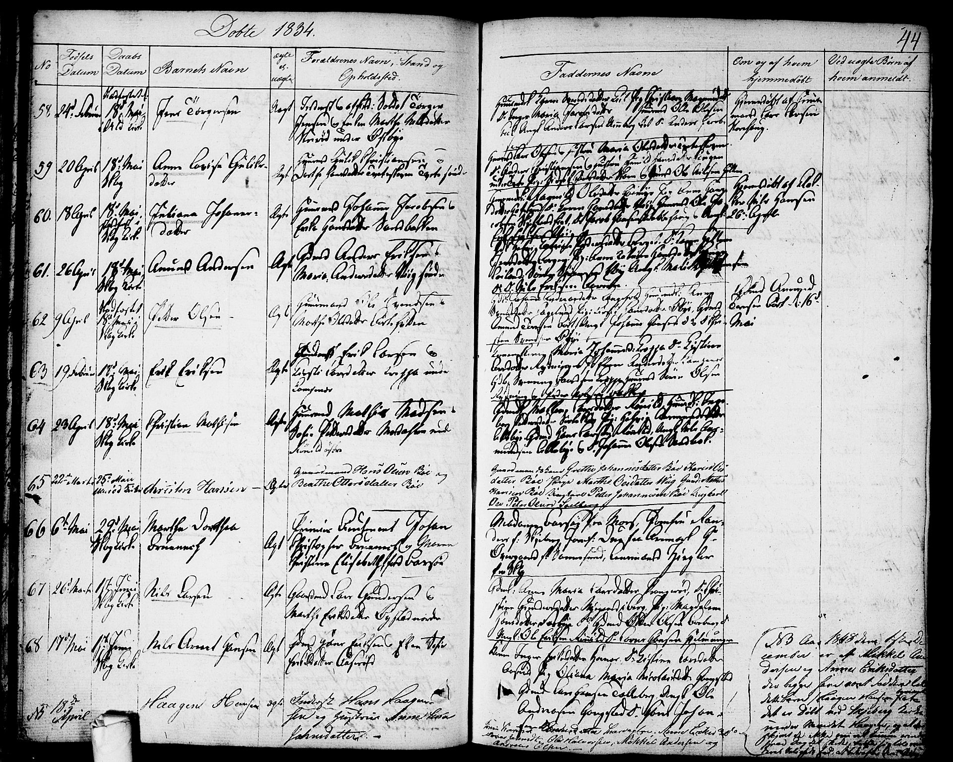 Skjeberg prestekontor Kirkebøker, AV/SAO-A-10923/F/Fa/L0005: Parish register (official) no. I 5, 1830-1845, p. 44