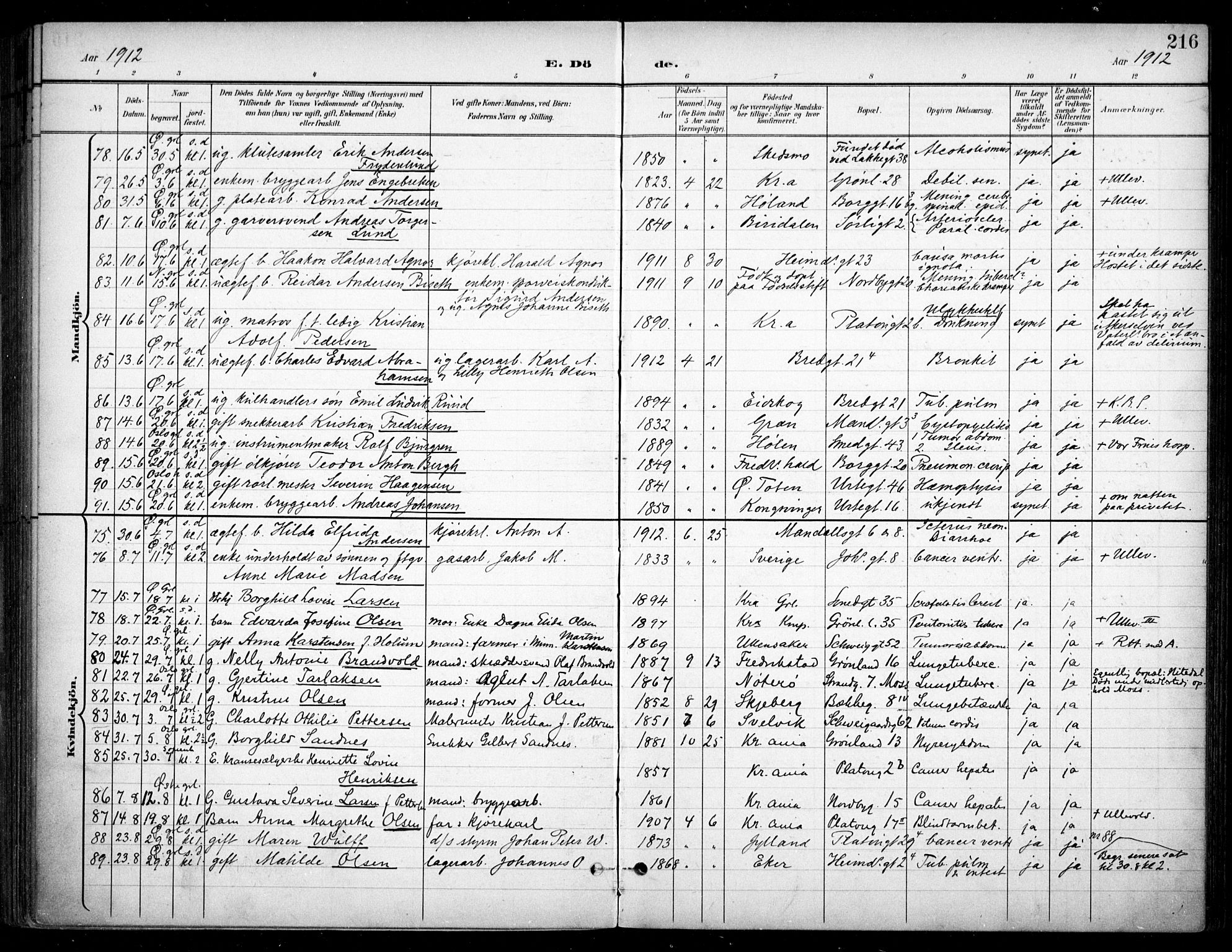 Grønland prestekontor Kirkebøker, SAO/A-10848/F/Fa/L0016: Parish register (official) no. 16, 1898-1918, p. 216