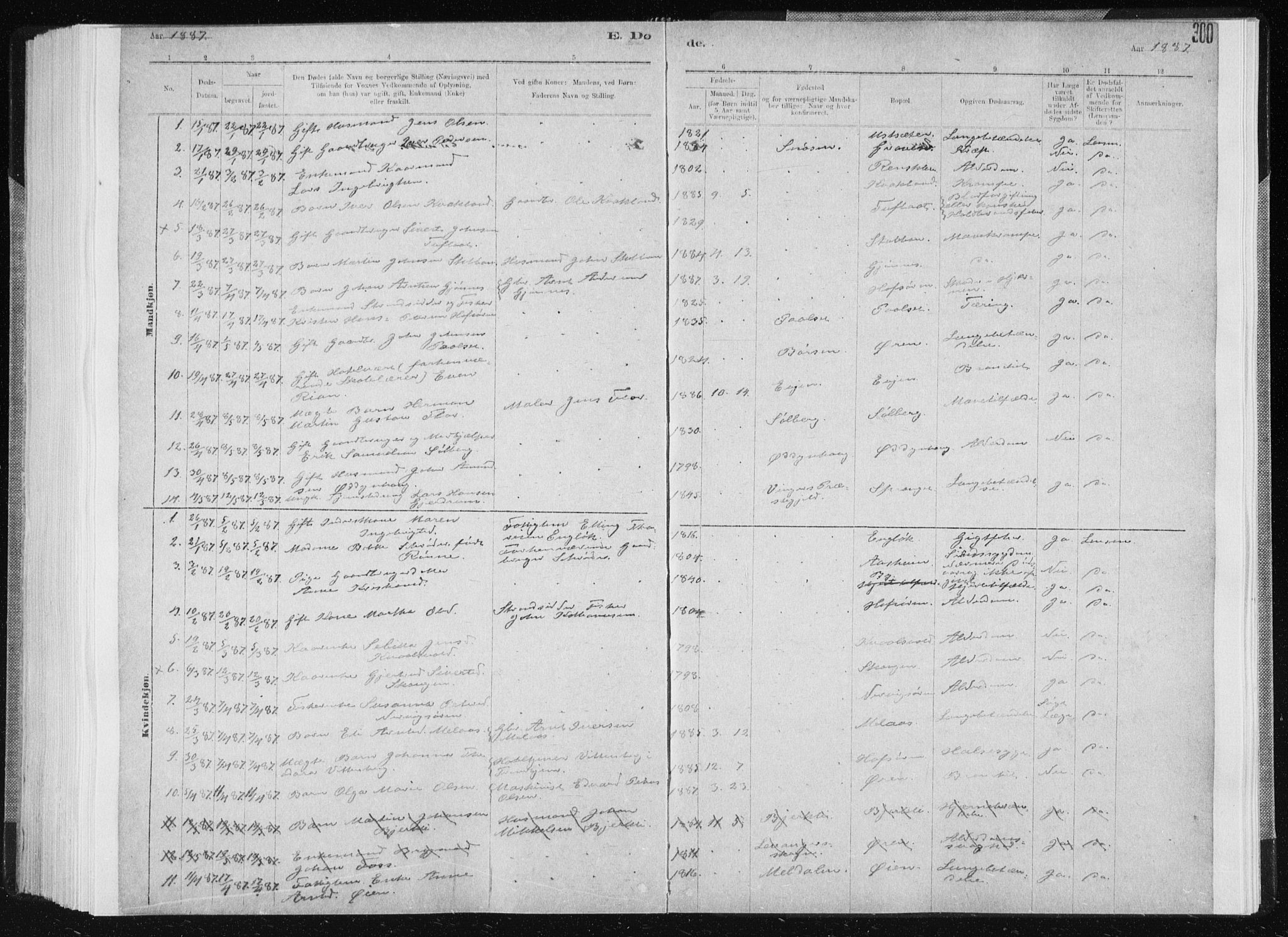 Ministerialprotokoller, klokkerbøker og fødselsregistre - Sør-Trøndelag, SAT/A-1456/668/L0818: Parish register (copy) no. 668C07, 1885-1898, p. 300