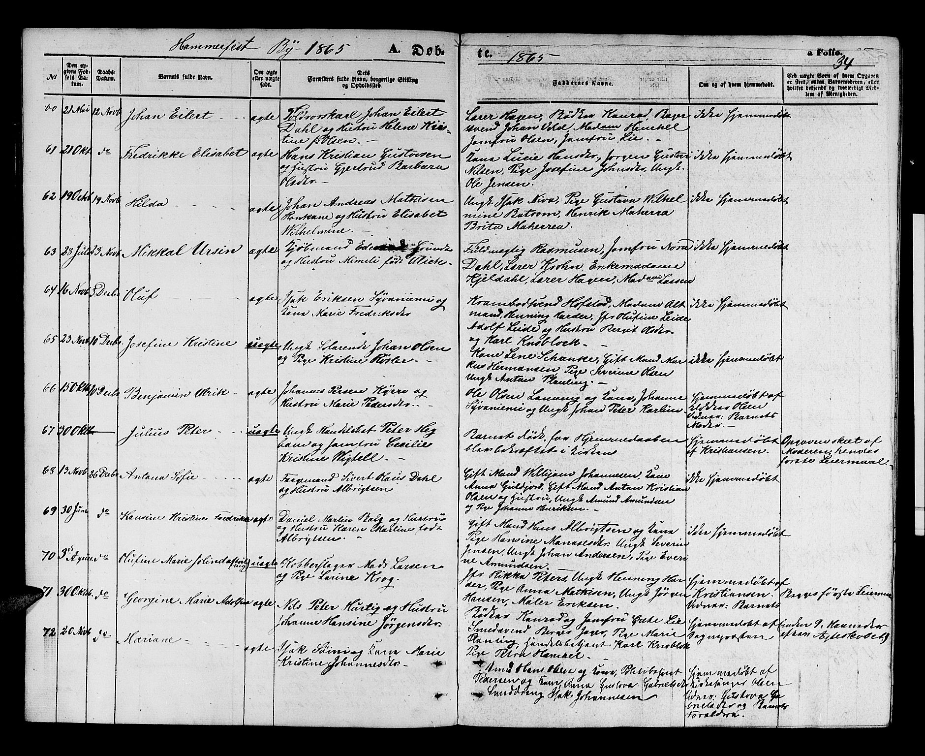 Hammerfest sokneprestkontor, SATØ/S-1347/H/Hb/L0003.klokk: Parish register (copy) no. 3 /1, 1862-1868, p. 34