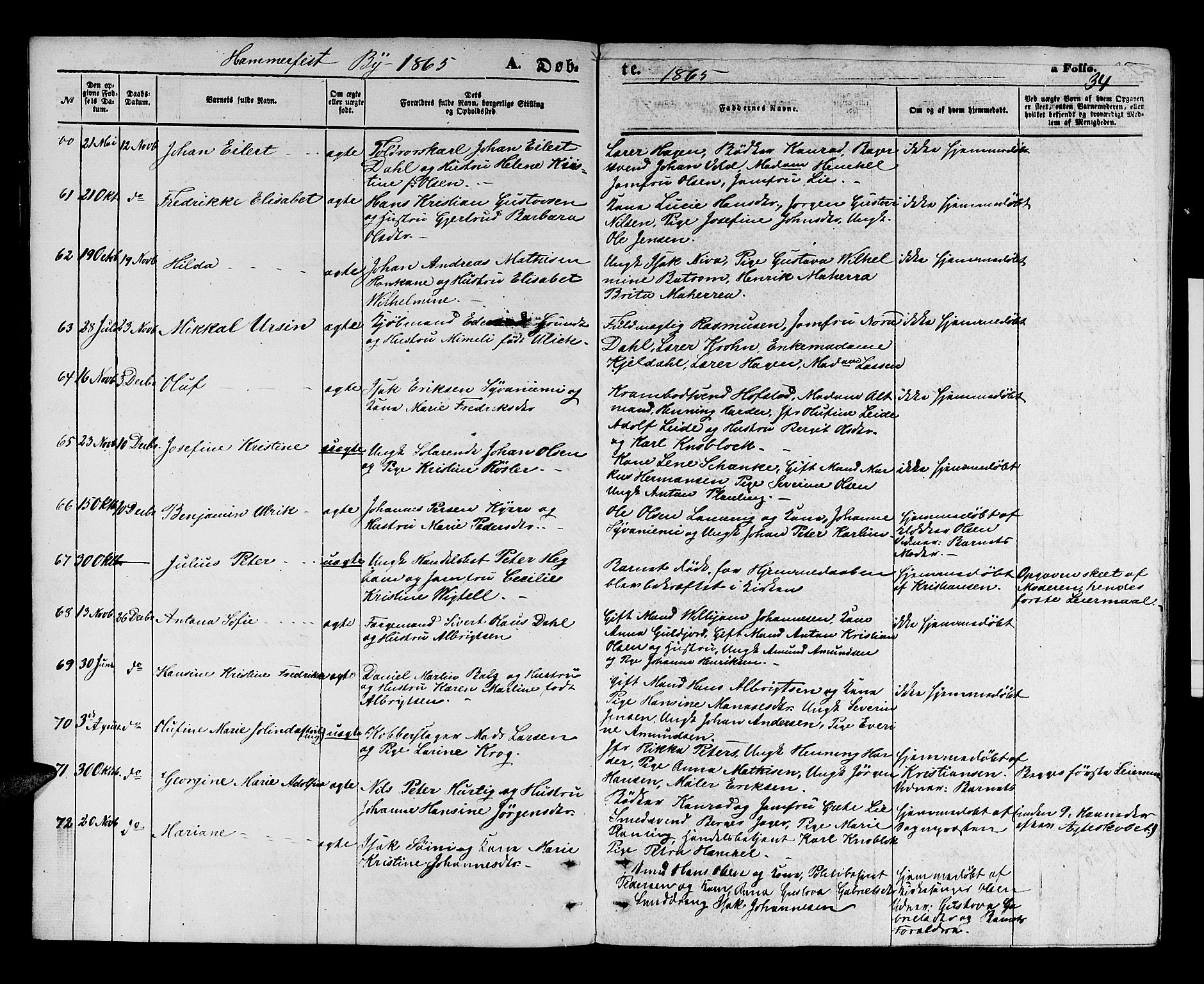 Hammerfest sokneprestkontor, AV/SATØ-S-1347/H/Hb/L0003.klokk: Parish register (copy) no. 3 /1, 1862-1868, p. 34