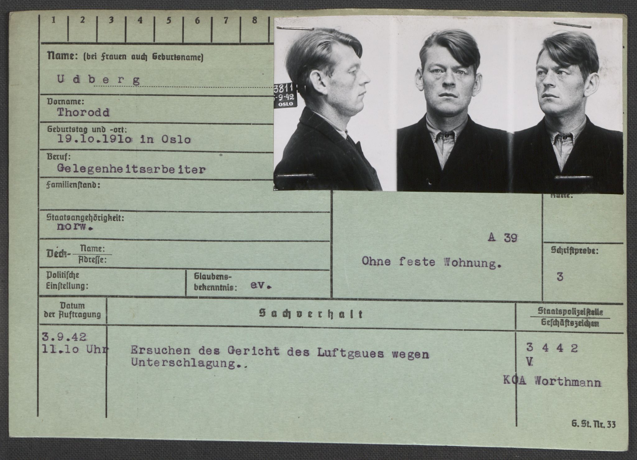 Befehlshaber der Sicherheitspolizei und des SD, RA/RAFA-5969/E/Ea/Eaa/L0010: Register over norske fanger i Møllergata 19: Sø-Å, 1940-1945, p. 608