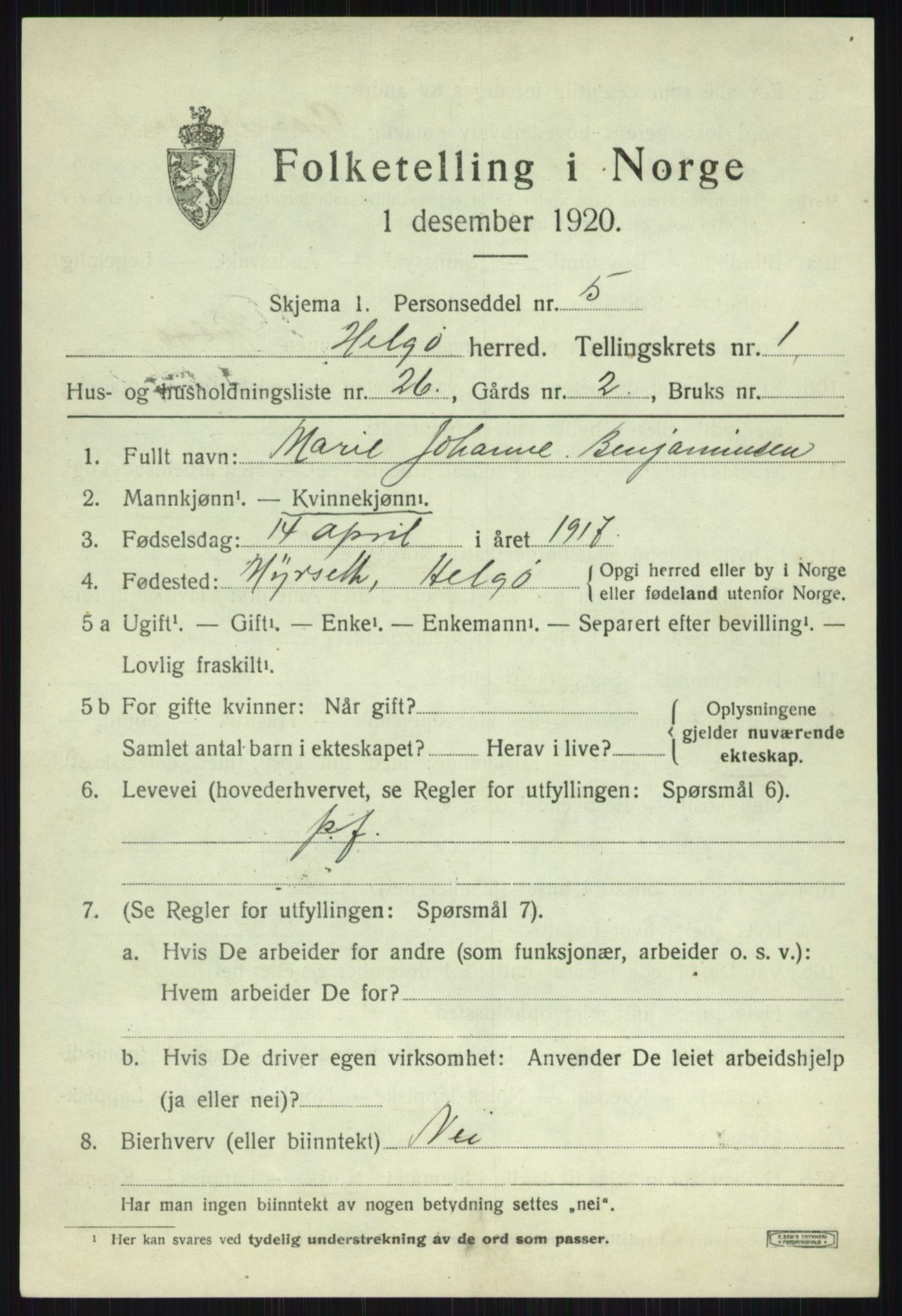 SATØ, 1920 census for Helgøy, 1920, p. 874