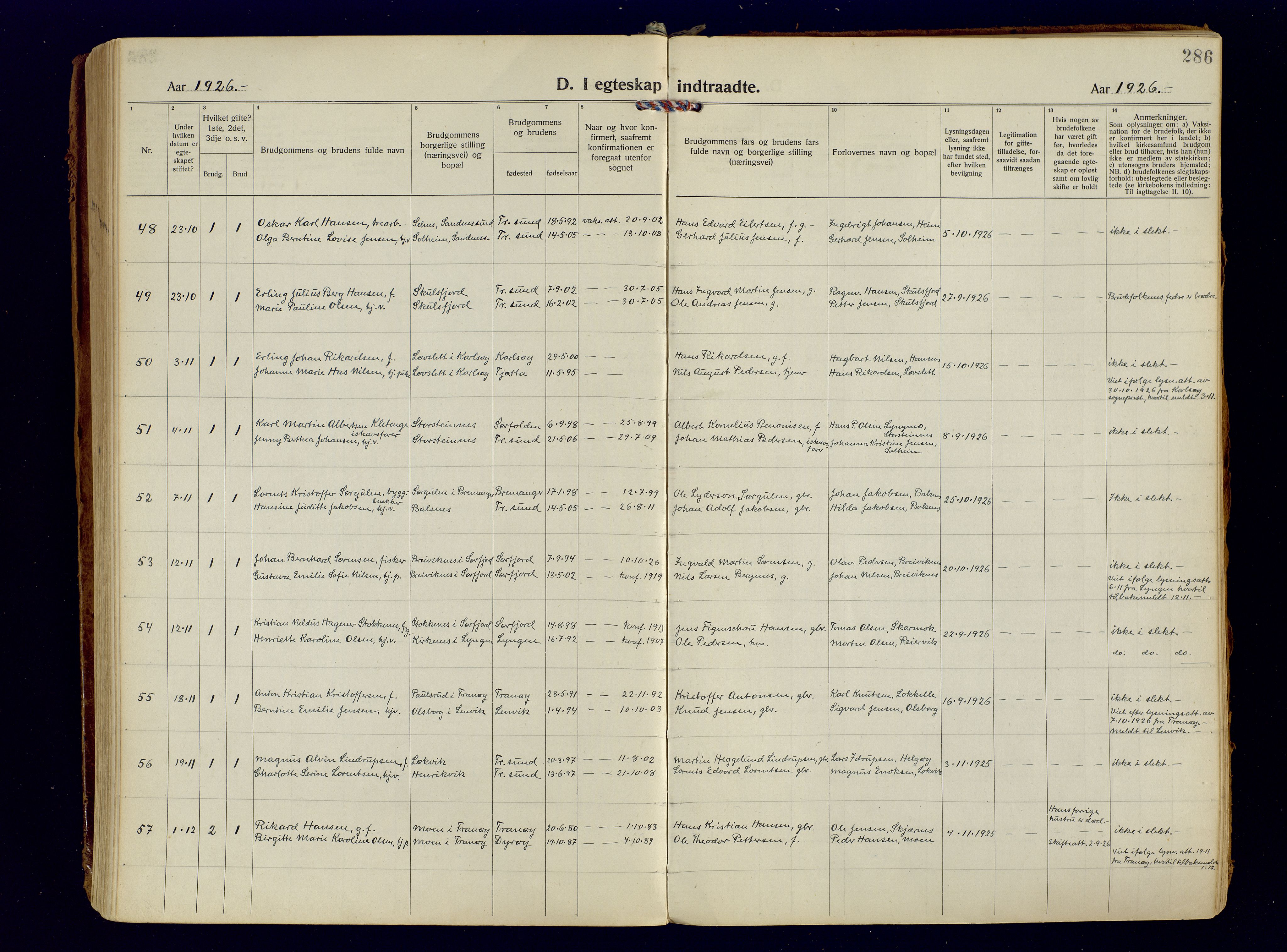 Tromsøysund sokneprestkontor, AV/SATØ-S-1304/G/Ga/L0009kirke: Parish register (official) no. 9, 1922-1934, p. 286