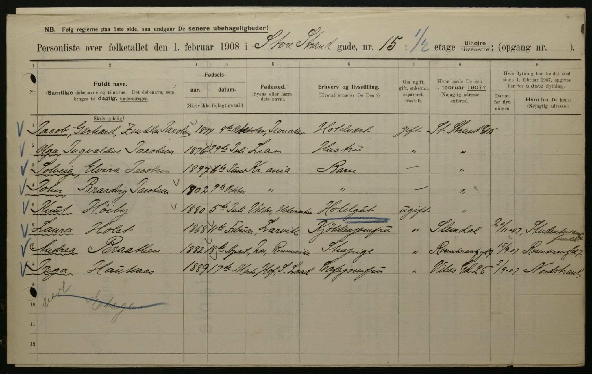 OBA, Municipal Census 1908 for Kristiania, 1908, p. 92456