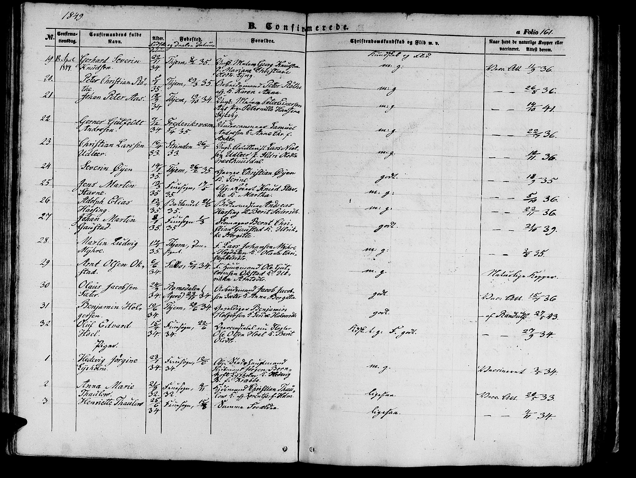 Ministerialprotokoller, klokkerbøker og fødselsregistre - Sør-Trøndelag, SAT/A-1456/602/L0137: Parish register (copy) no. 602C05, 1846-1856, p. 161